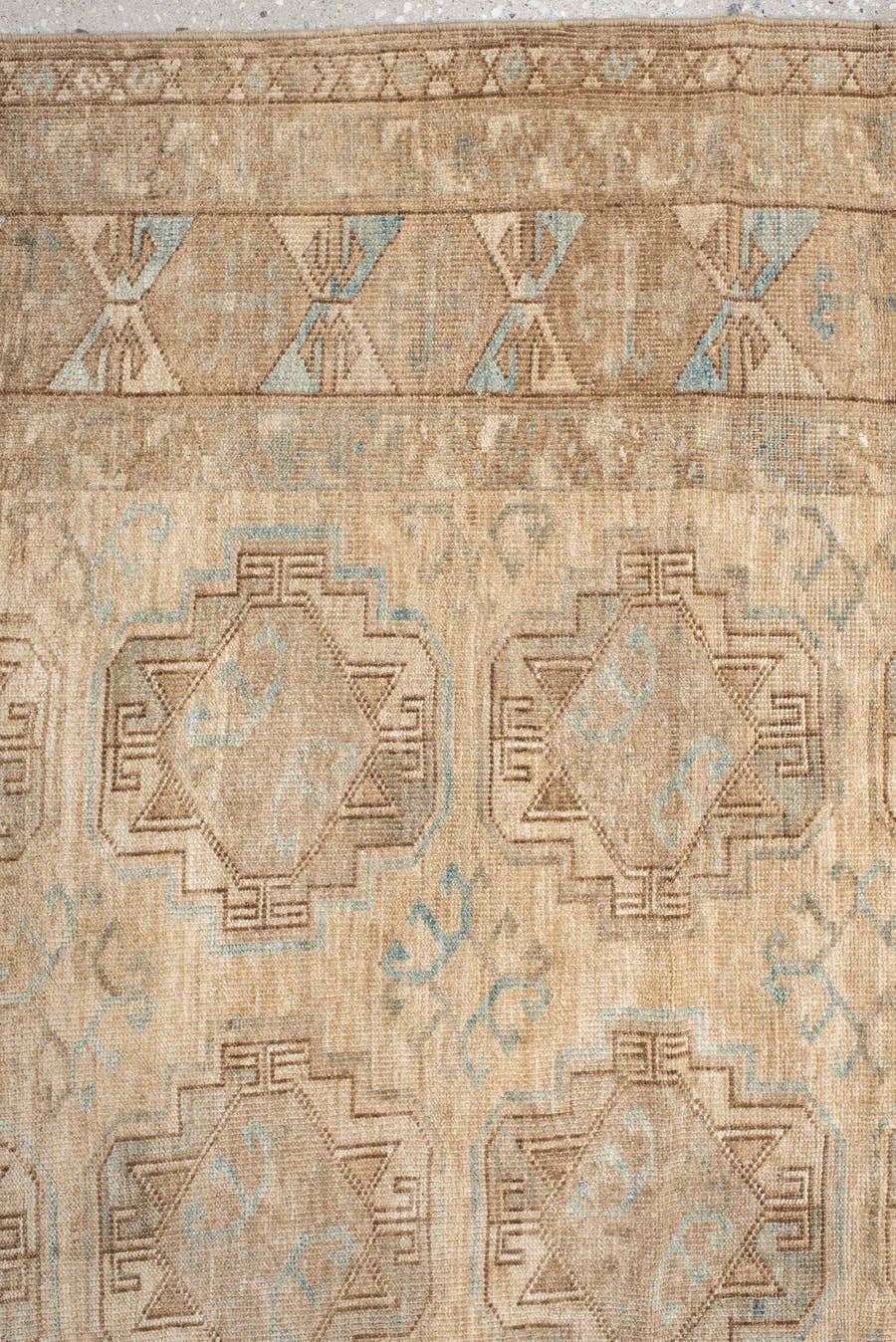 4' x 7' one-of-a-kind handmade antique Afghan rug. Color palette: beige, taupe, camel, pale_blue, ivory, sand, brown, gray