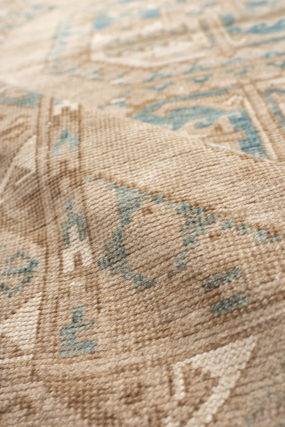 3' x 5' one-of-a-kind handmade vintage Afghan small size rug. Color palette: ivory, sand, taupe, teal, camel, beige, gray