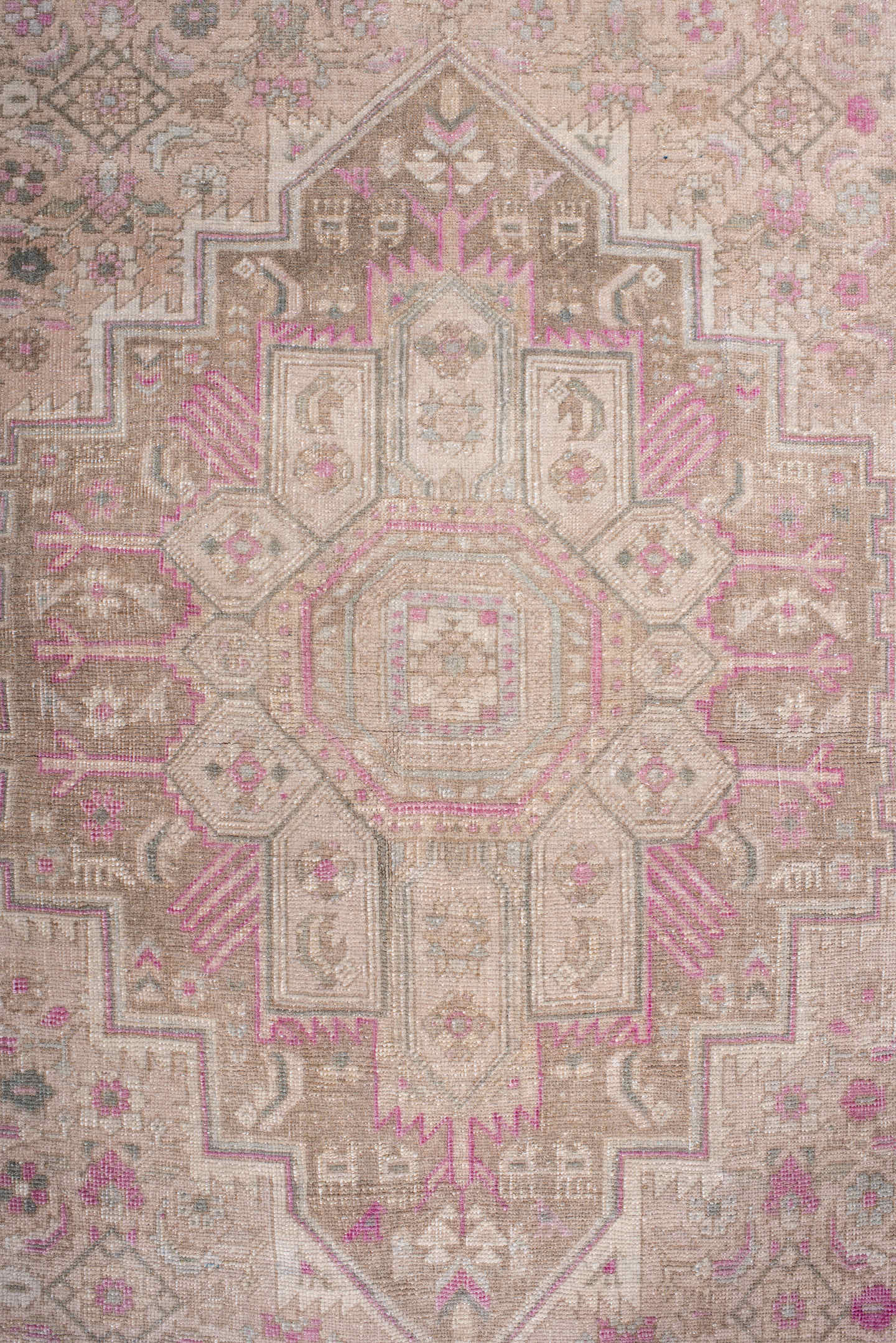4' x 6' one-of-a-kind handmade antique Bidjar small size rug. Color palette: ivory, taupe, rose, blush, sage, gray, beige