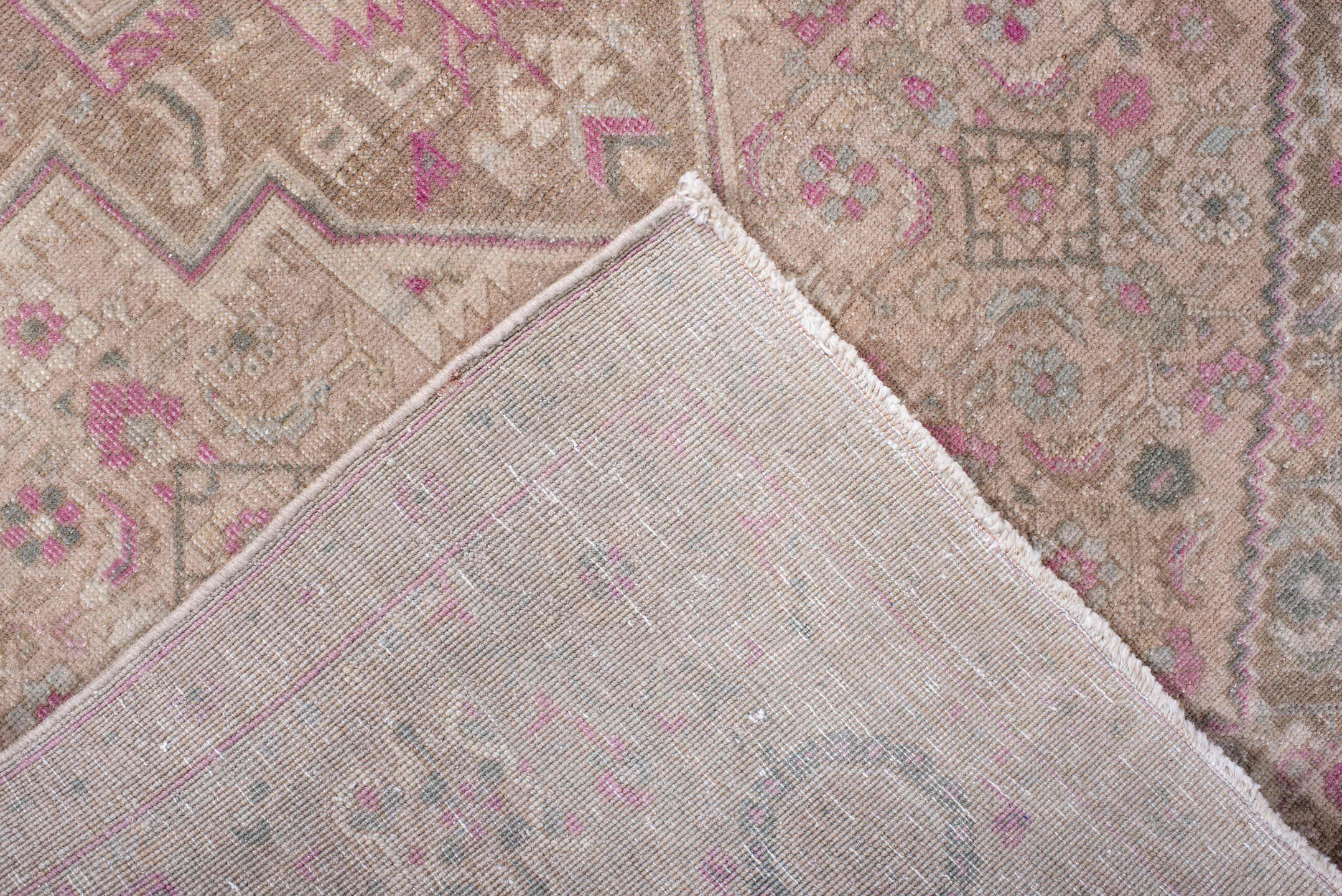 4' x 6' one-of-a-kind handmade antique Bidjar small size rug. Color palette: ivory, taupe, rose, blush, sage, gray, beige