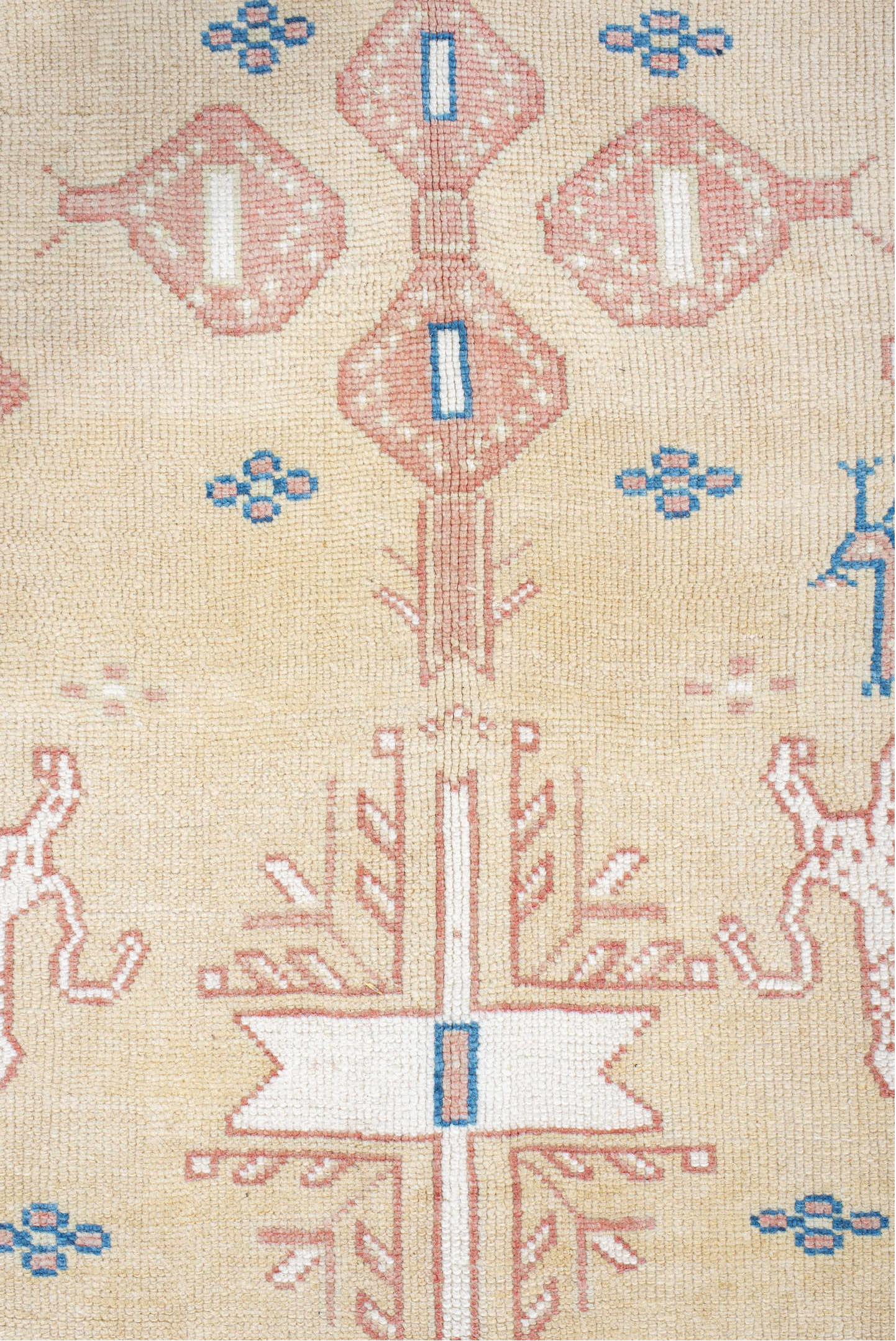 4' x 9' one-of-a-kind handmade vintage Moroccan rug. Color palette: blue, brown, gainsboro, gray, light gray, off-white