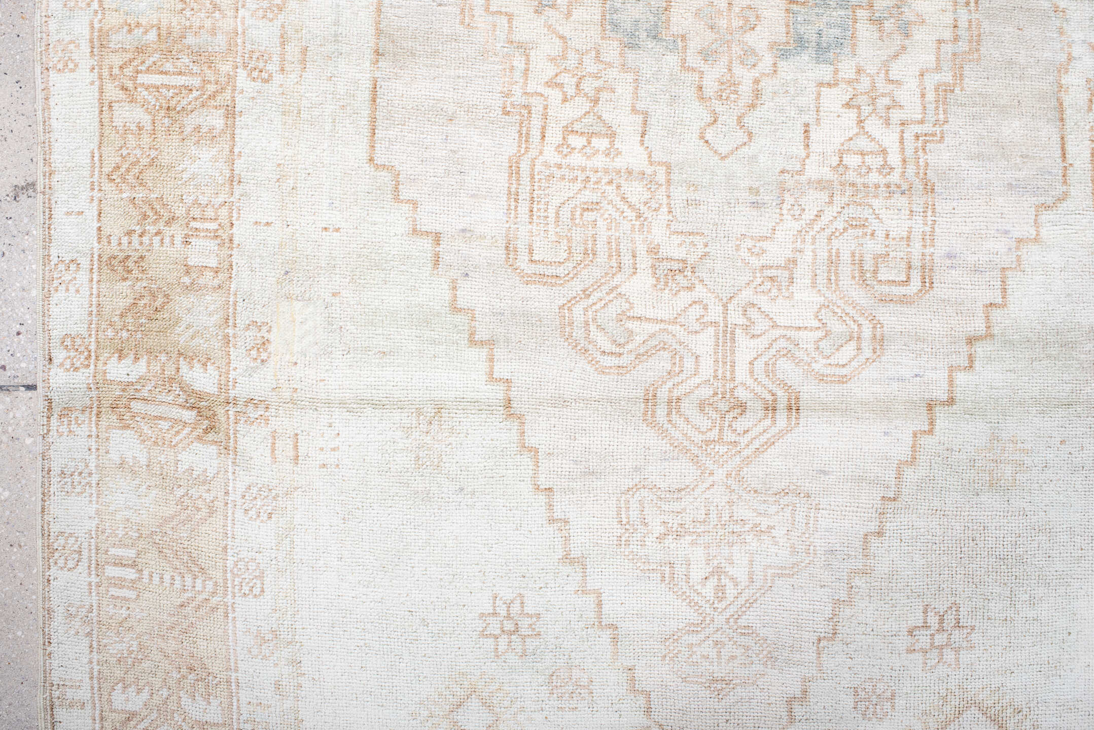 3' x 7' one-of-a-kind handmade vintage Anatol rug. Color palette: antiquewhite, brown, dark gray, gainsboro, gray