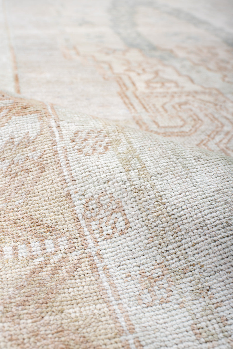 3' x 7' one-of-a-kind handmade vintage Anatol rug. Color palette: antiquewhite, brown, dark gray, gainsboro, gray