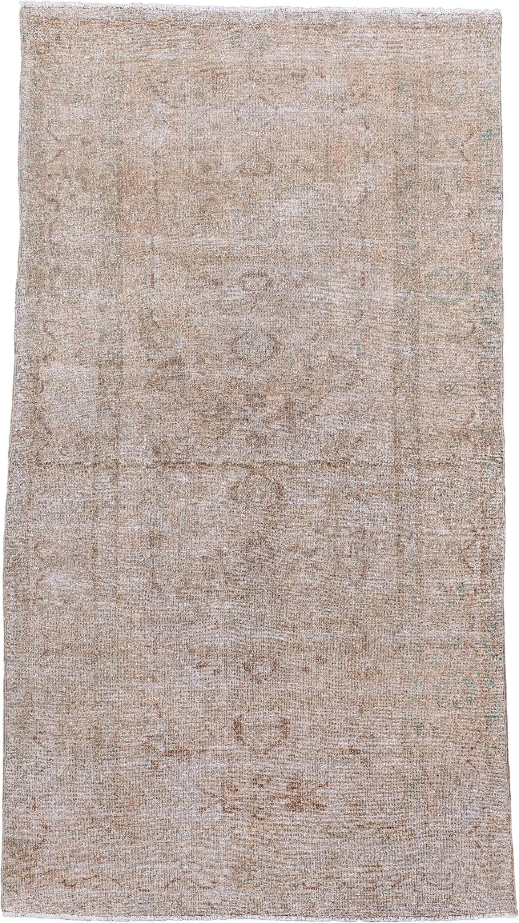 3' x 6' one-of-a-kind handmade vintage Hamadan rug. Color palette: beige, ivory, taupe, camel, sage, blush, gray, green