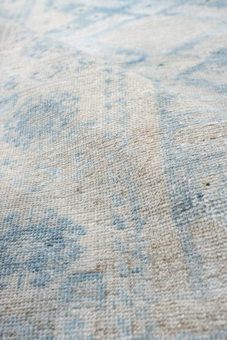 2' x 3' one-of-a-kind handmade vintage Belouch small size rug. Color palette: ivory, pale blue, cream, beige, sage