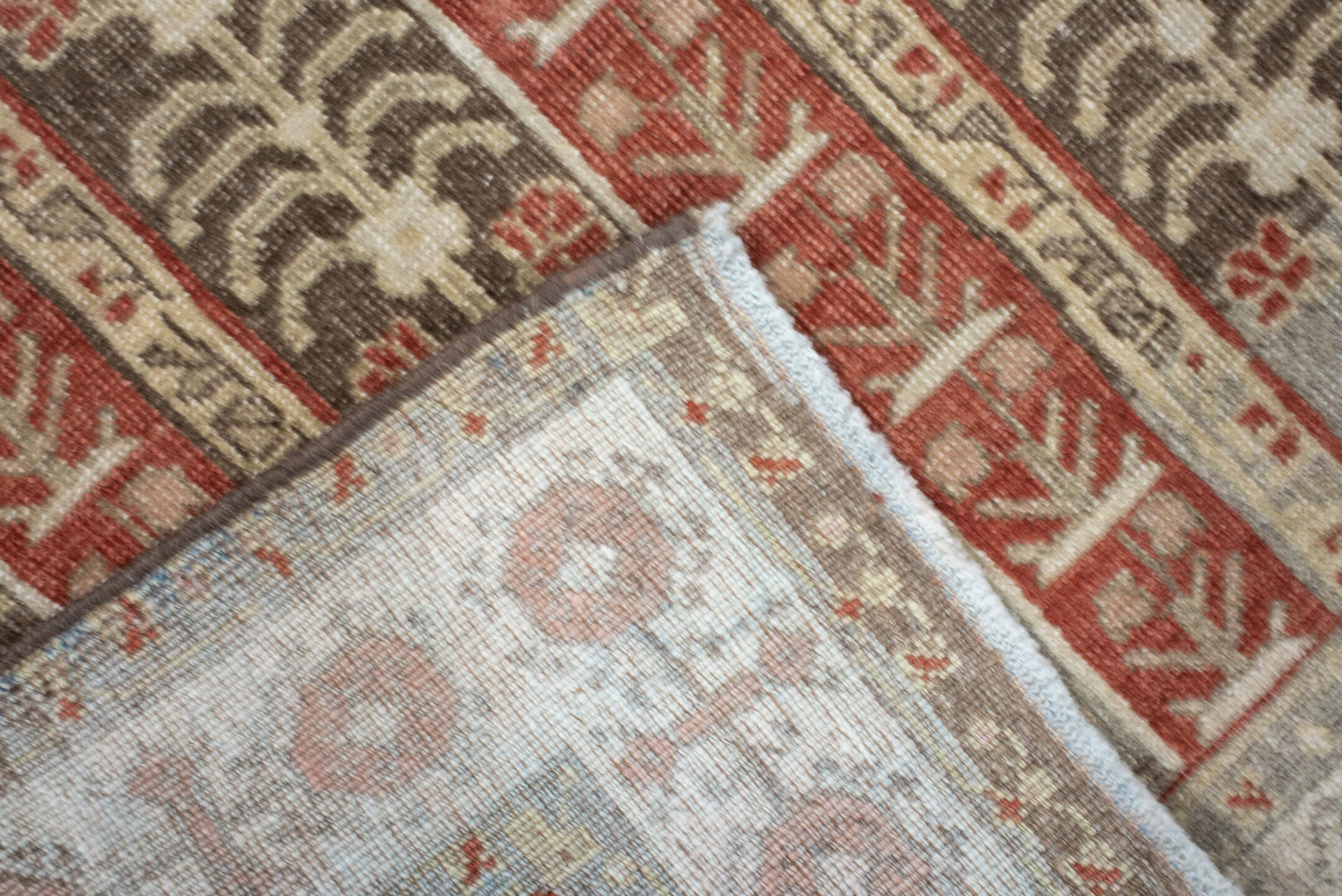2' x 4' one-of-a-kind handmade vintage Bidjar small size rug. Color palette: ivory, taupe, rust, brown, blush, gray, beige