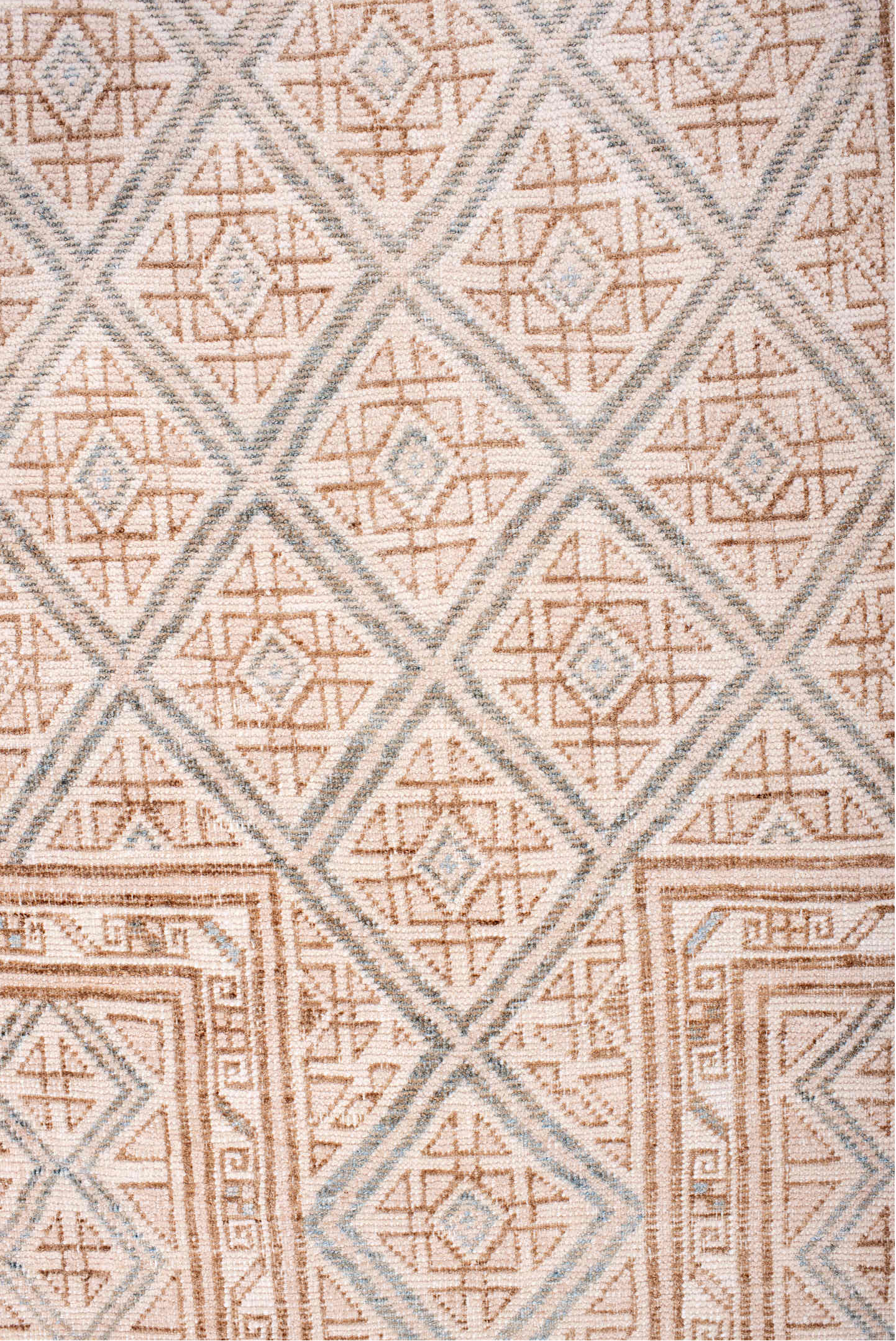 3' x 4' one-of-a-kind handmade antique Belouch small size rug. Color palette: ivory, camel, pale blue, taupe, sand, beige