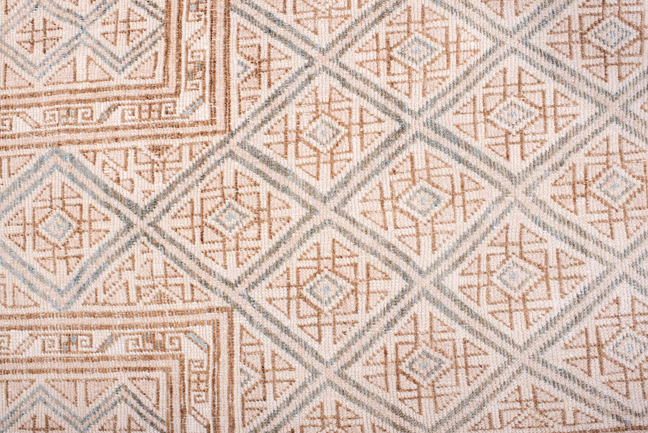 3' x 4' one-of-a-kind handmade antique Belouch small size rug. Color palette: ivory, camel, pale blue, taupe, sand, beige