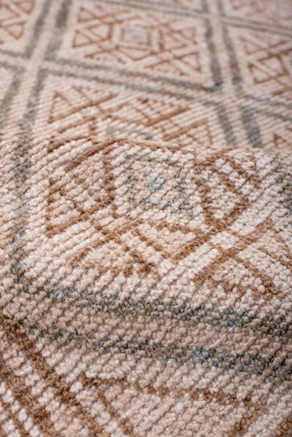 3' x 4' one-of-a-kind handmade antique Belouch small size rug. Color palette: ivory, camel, pale blue, taupe, sand, beige