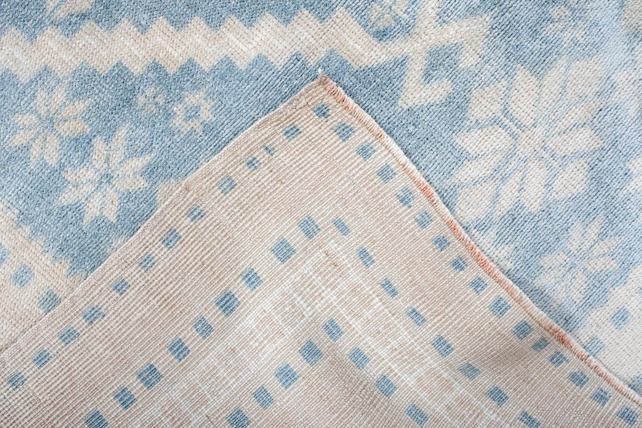 3' x 6' one-of-a-kind handmade antique Anatolian small size rug. Color palette: ivory, sky blue, powder blue, cream