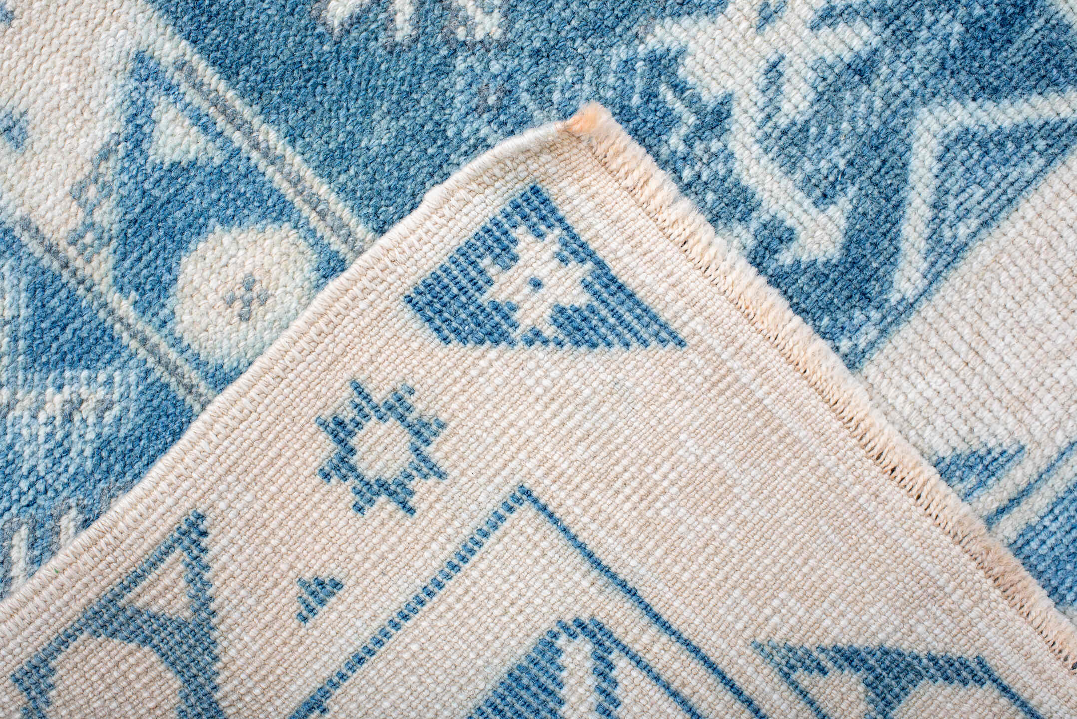 3' x 5' one-of-a-kind handmade antique Anatolian small size rug. Color palette: ivory, sky blue, powder blue, cream