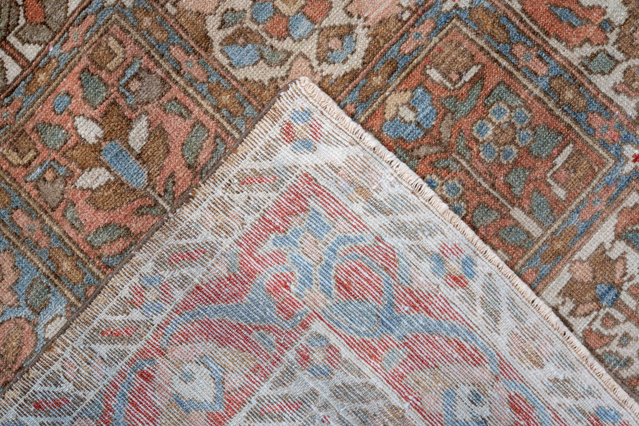 4' x 6' one-of-a-kind handmade vintage Baktiary small size rug. Color palette: blue, brown, dark gray, gainsboro, gray