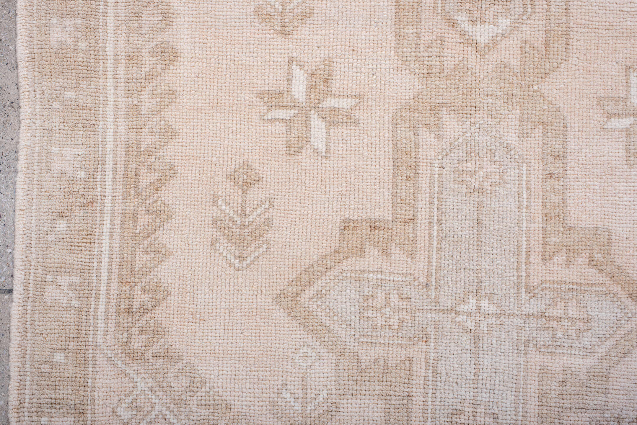 3' x 6' one-of-a-kind handmade antique Anatolian small size rug. Color palette: ivory, beige, blush, taupe, sand, pink, gray
