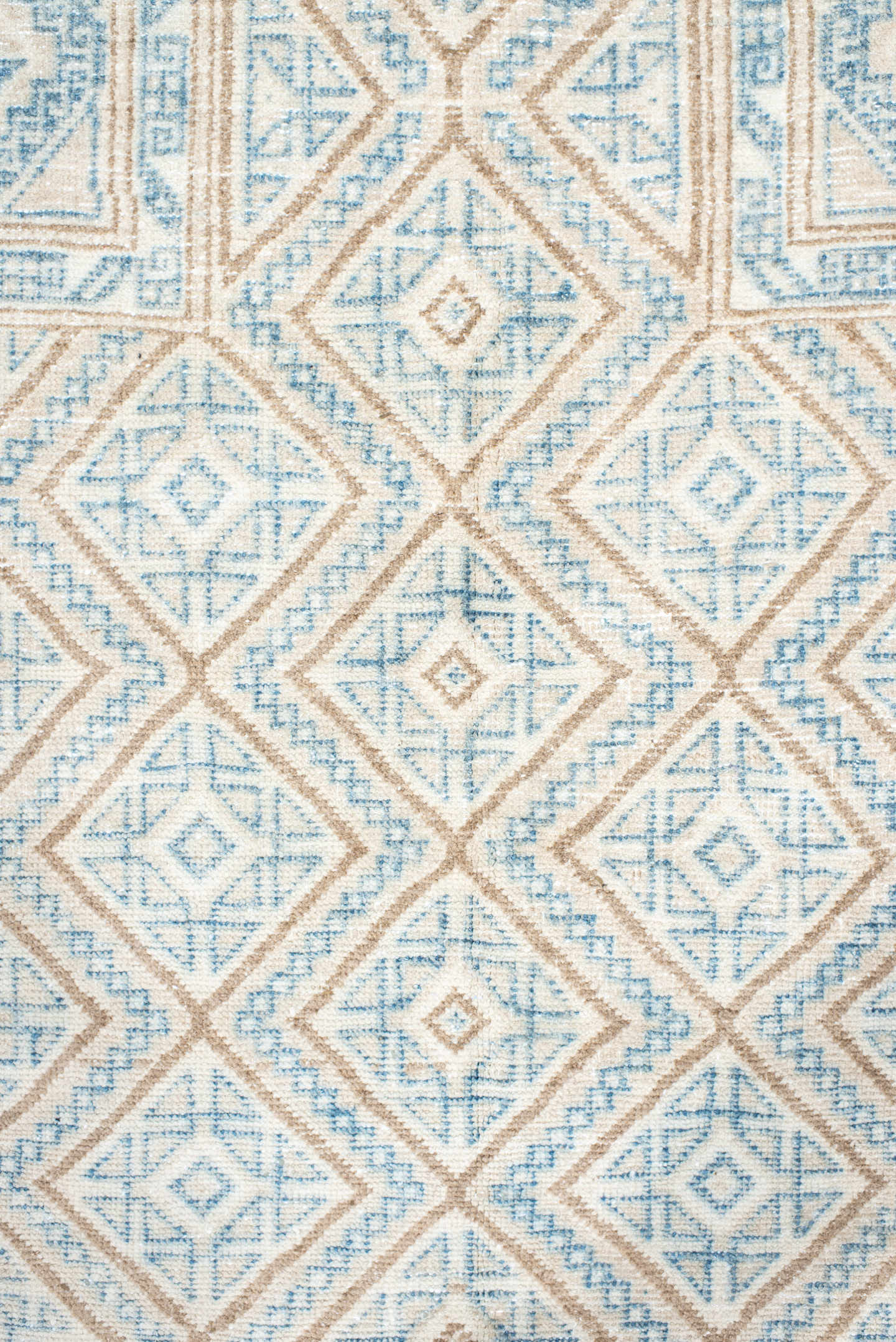 3' x 4' one-of-a-kind handmade antique Belouch small size rug. Color palette: ivory, sky blue, camel, beige, light blue