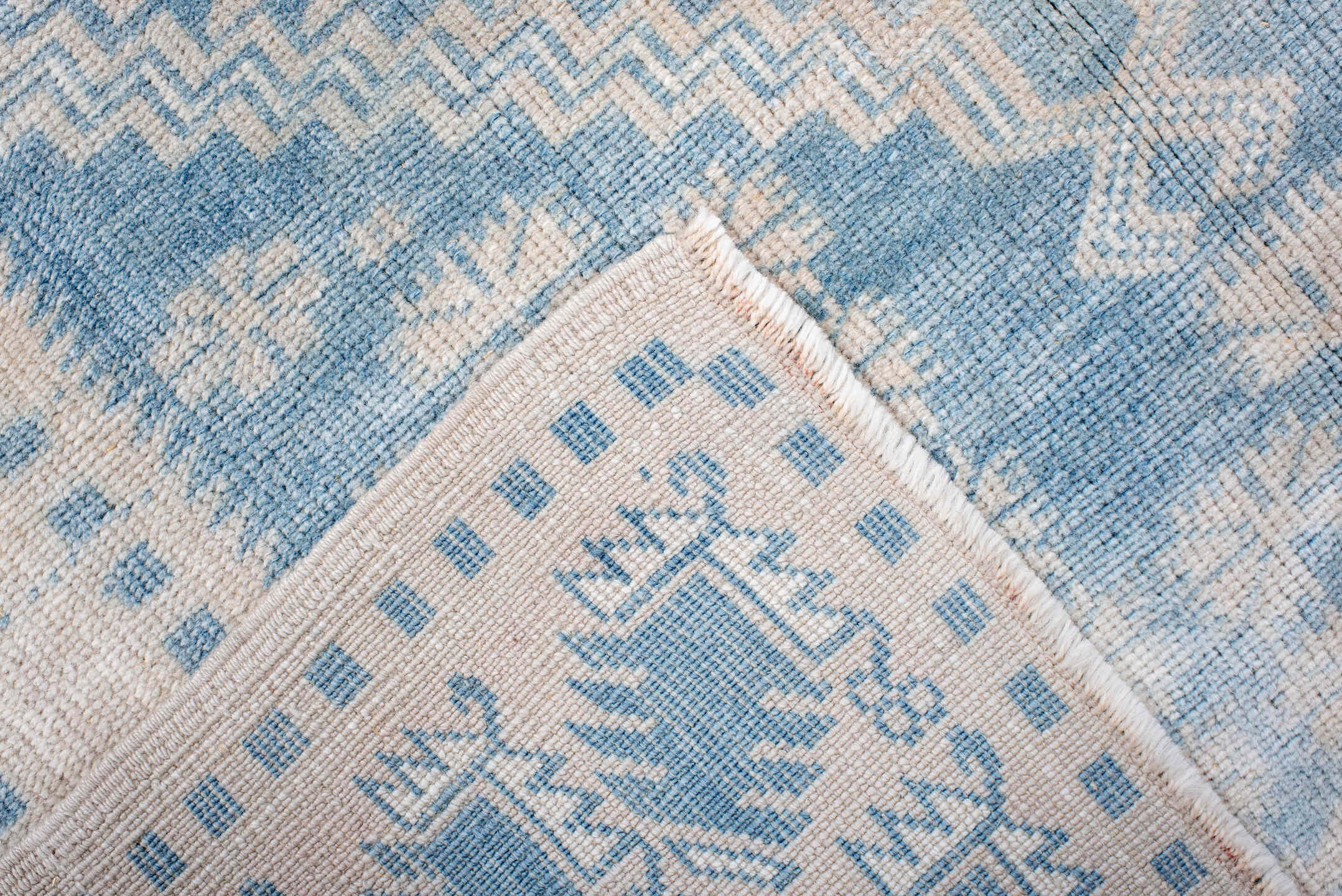 3' x 5' one-of-a-kind handmade antique Anatolian small size rug. Color palette: ivory, sky blue, powder blue, cream