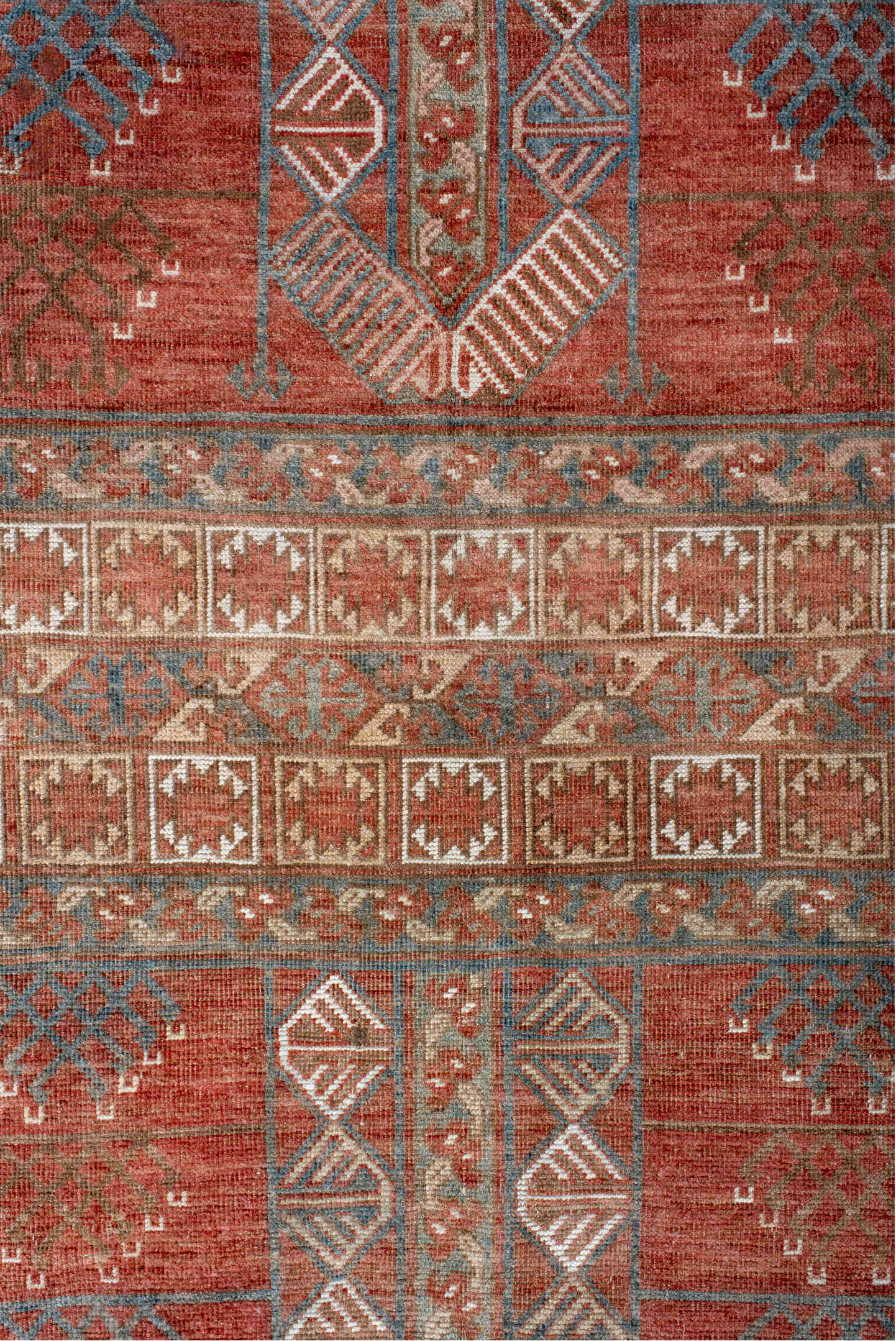 4' x 7' one-of-a-kind handmade vintage Afghan rug. Color palette: blue, brown, dark gray, dim gray, gray, light gray