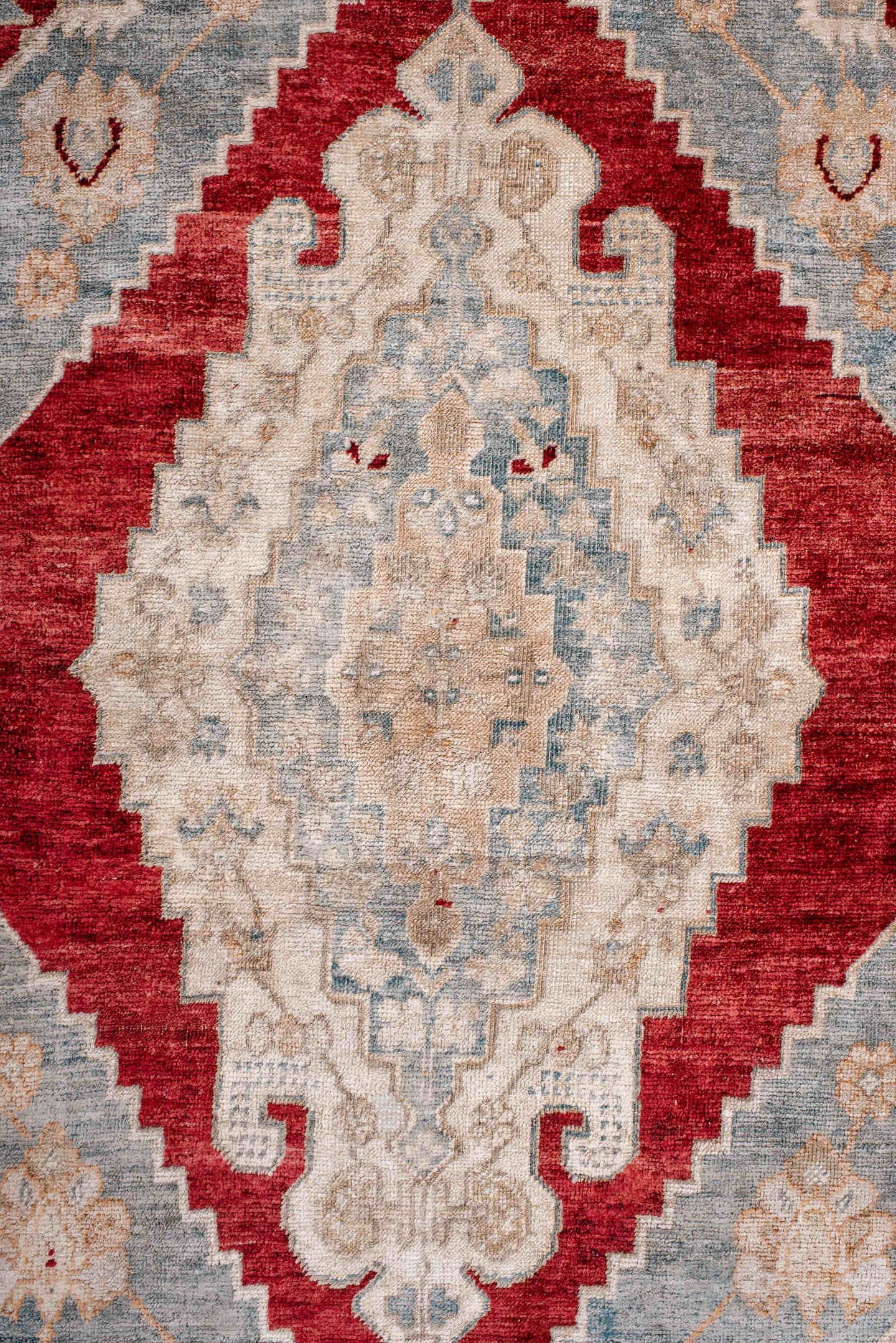 3' x 5' one-of-a-kind handmade antique Anatolian small size rug. Color palette: ivory, beige, pale blue, brick red, taupe