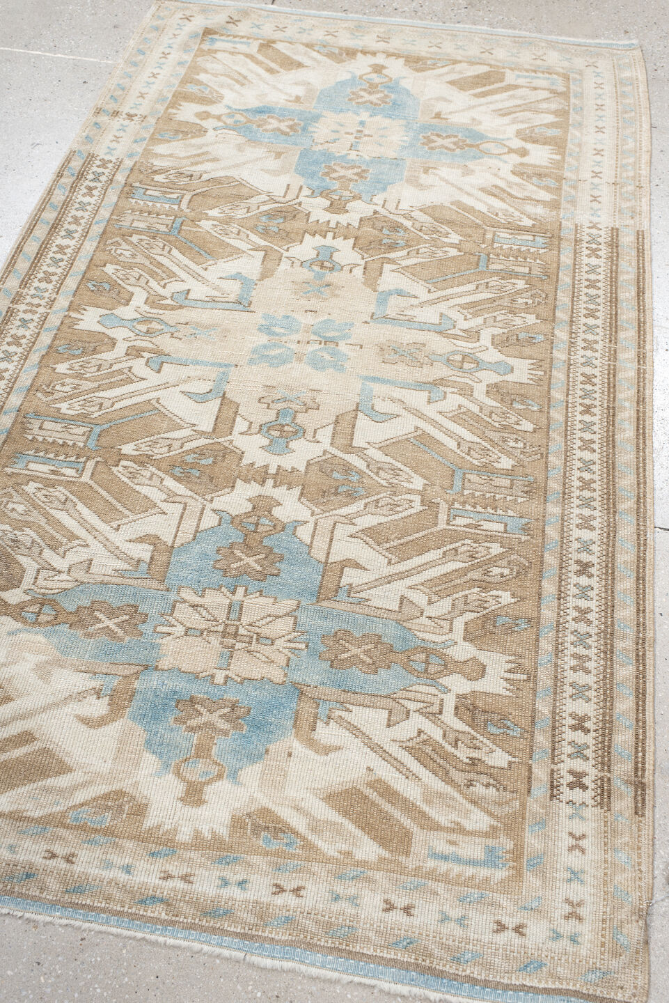 3' x 6' one-of-a-kind handmade vintage Anatolian small size rug. Color palette: ivory, taupe, pale_blue, beige, gray