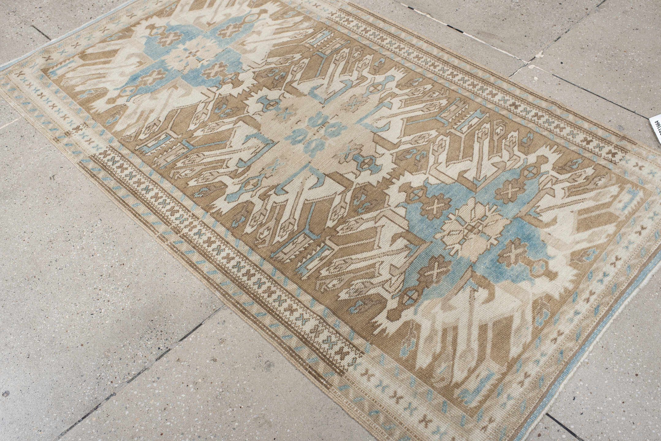 3' x 6' one-of-a-kind handmade vintage Anatolian small size rug. Color palette: ivory, taupe, pale_blue, beige, gray