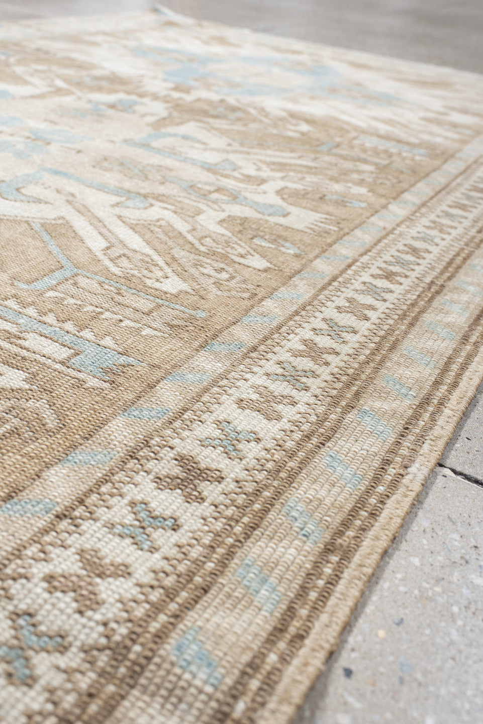3' x 6' one-of-a-kind handmade vintage Anatolian small size rug. Color palette: ivory, taupe, pale_blue, beige, gray