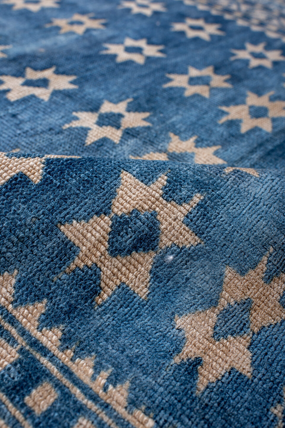 3' x 4' one-of-a-kind handmade vintage Anatol small size rug. Color palette: antiquewhite, blue, brown, dark gray, dim gray