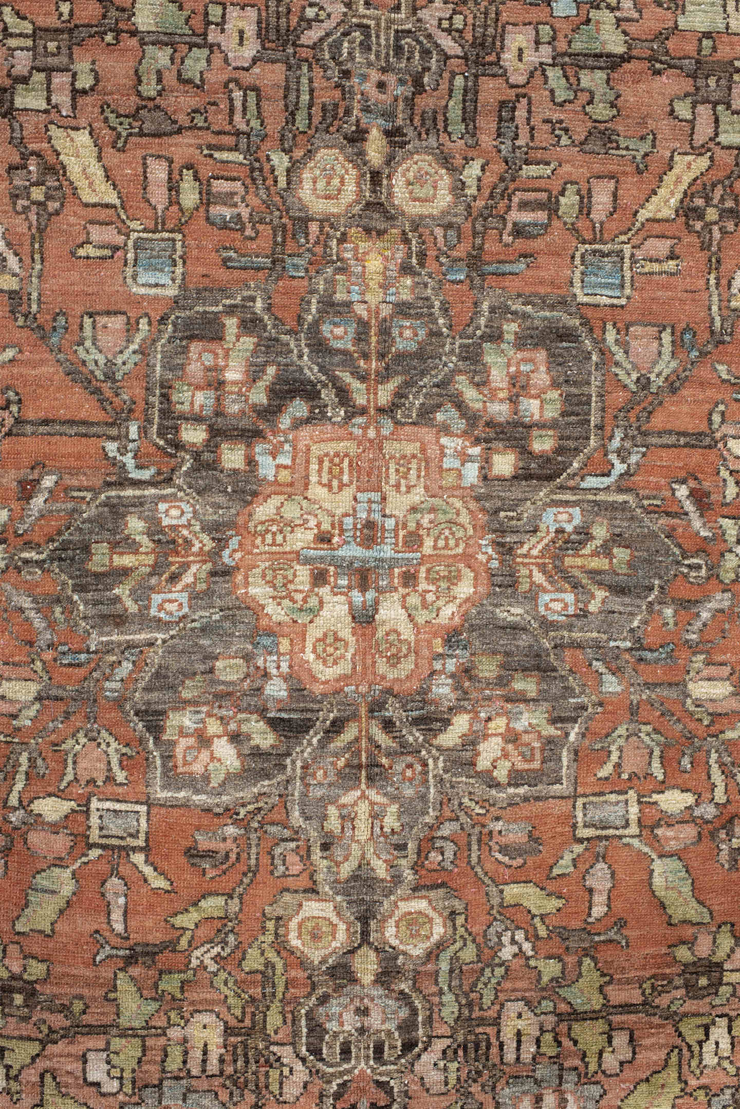 4' x 6' one-of-a-kind handmade vintage Baktiary small size rug. Color palette: terra cotta, blush, ivory, charcoal