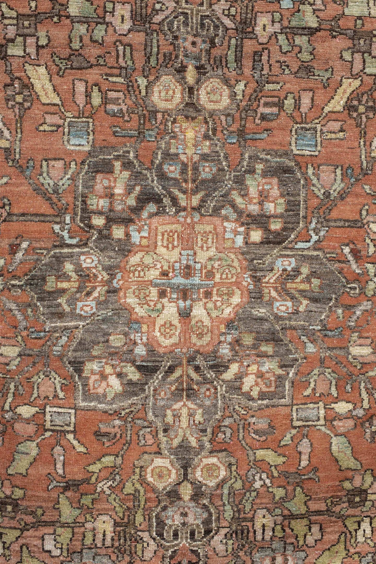 4' x 6' one-of-a-kind handmade vintage Baktiary small size rug. Color palette: terra cotta, blush, ivory, charcoal