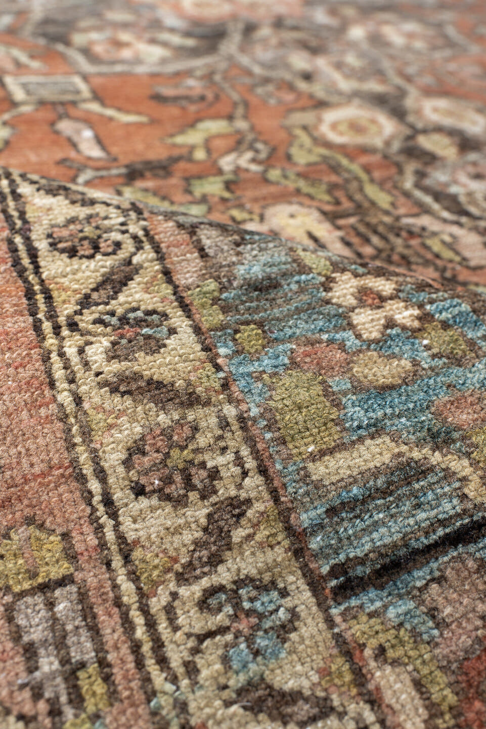 4' x 6' one-of-a-kind handmade vintage Baktiary small size rug. Color palette: terra cotta, blush, ivory, charcoal
