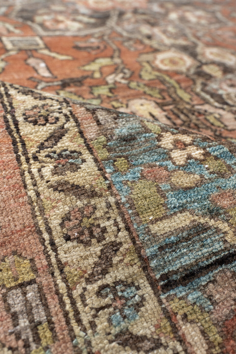 4' x 6' one-of-a-kind handmade vintage Baktiary small size rug. Color palette: terra cotta, blush, ivory, charcoal