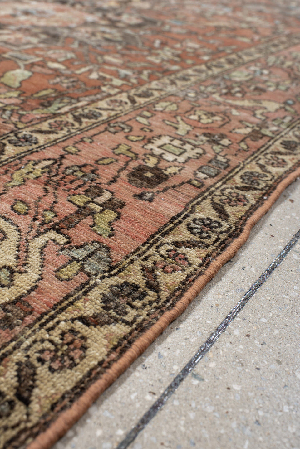 4' x 6' one-of-a-kind handmade vintage Baktiary small size rug. Color palette: terra cotta, blush, ivory, charcoal