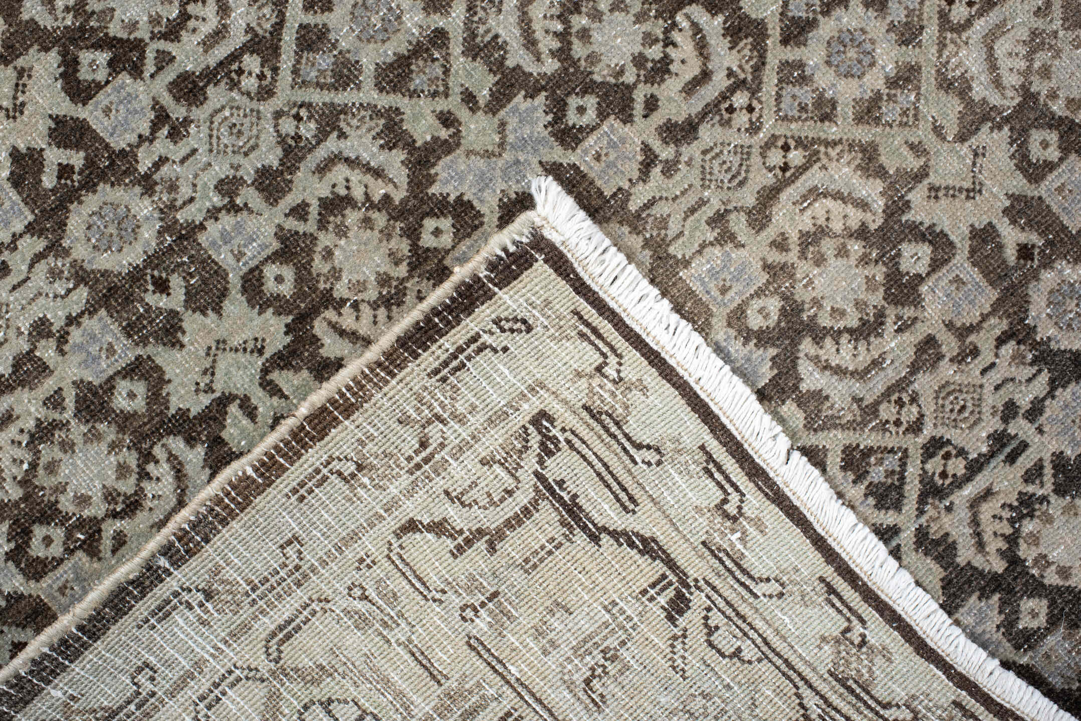 3' x 5' one-of-a-kind handmade antique Bidjar small size rug. Color palette: ivory, taupe, brown, slate, beige, charcoal
