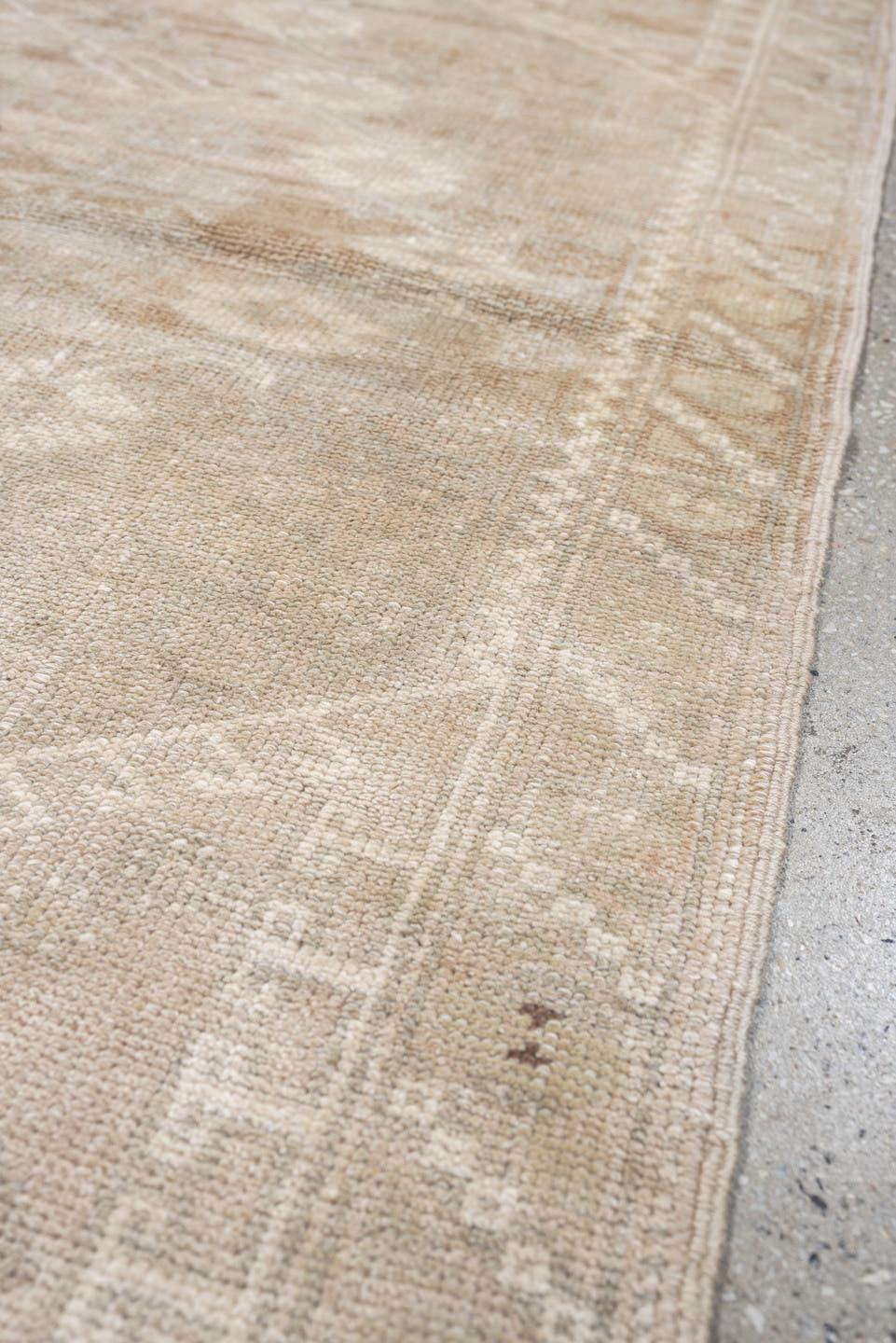 3' x 5' one-of-a-kind handmade antique Anatolian small size rug. Color palette: ivory, sand, taupe, beige, camel, light gray