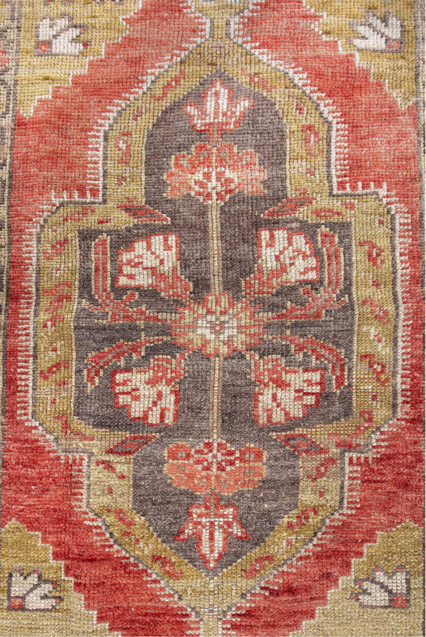 3' x 4' one-of-a-kind handmade vintage Anatolian small size rug. Color palette: brown, dark salmon, gray, light gray