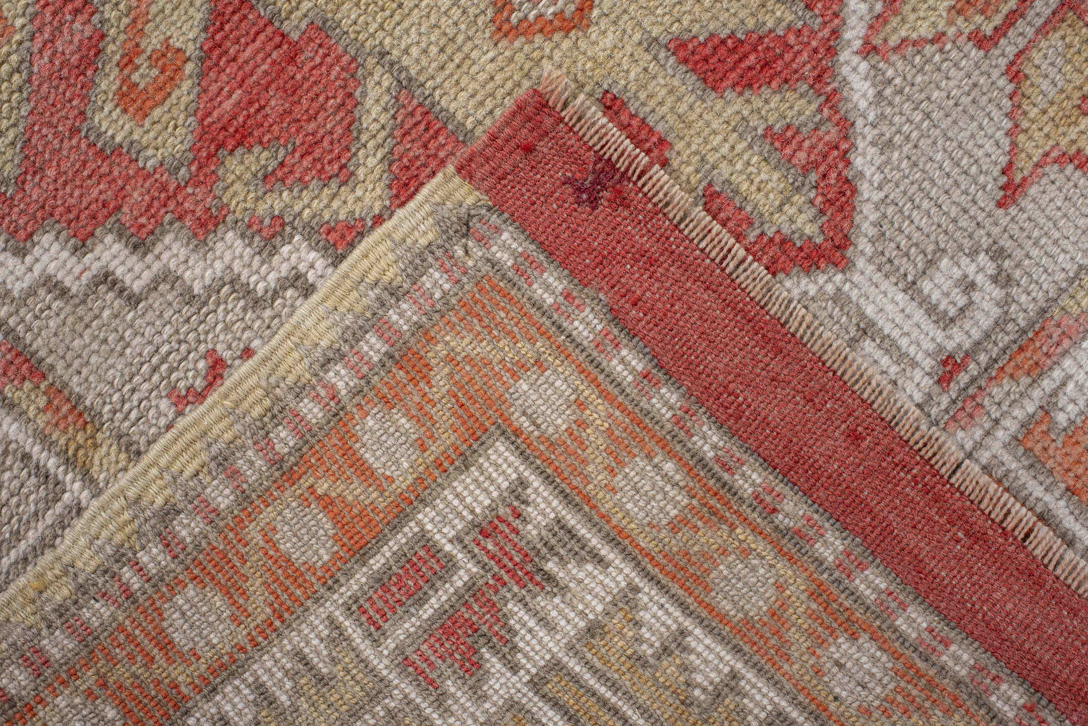 2' x 4' one-of-a-kind handmade vintage Anatolian small size rug. Color palette: ivory, coral, peach, taupe, sand, rust
