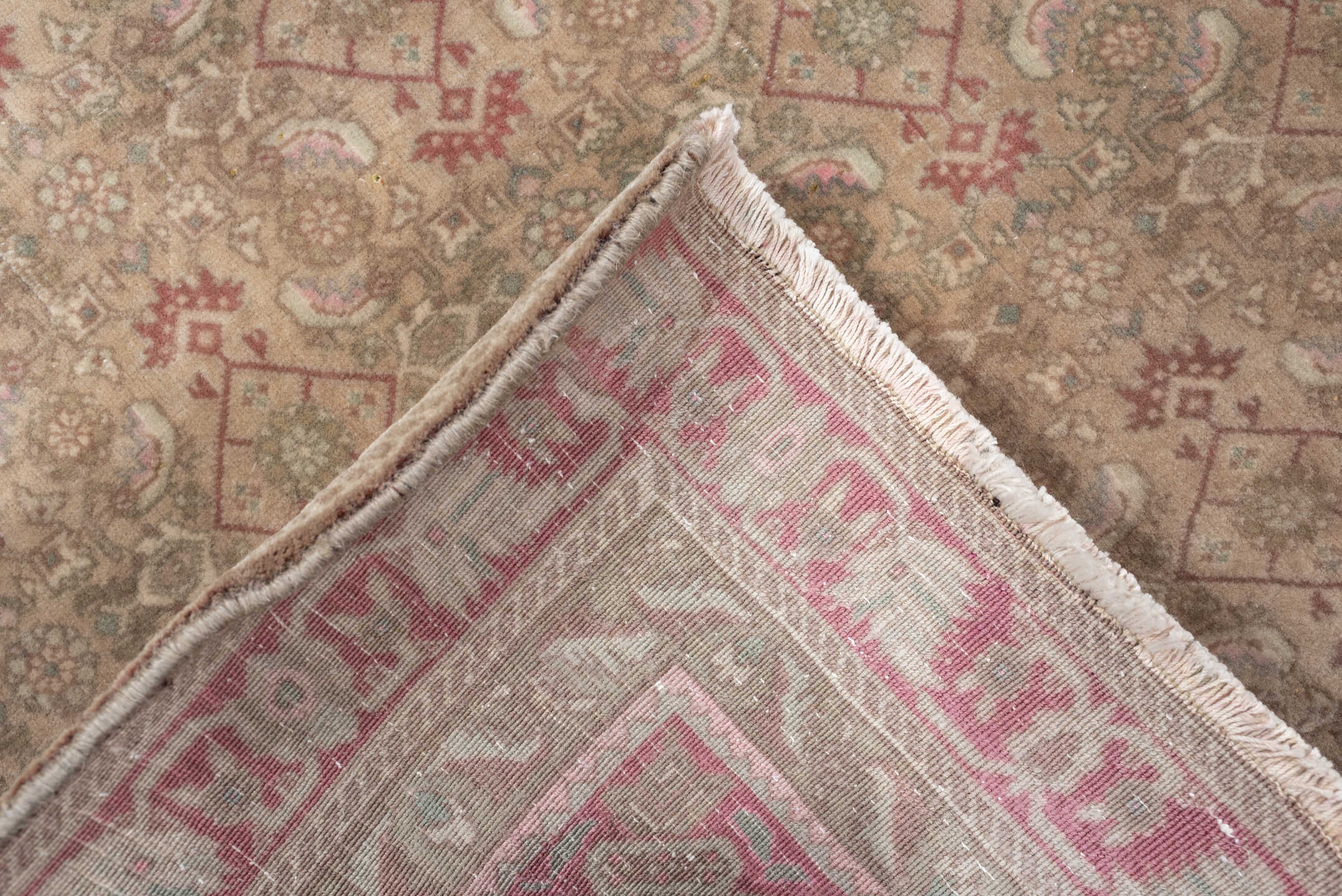3' x 4' one-of-a-kind handmade antique Bidjar small size rug. Color palette: taupe, rose, ivory, sage, terra cotta, camel