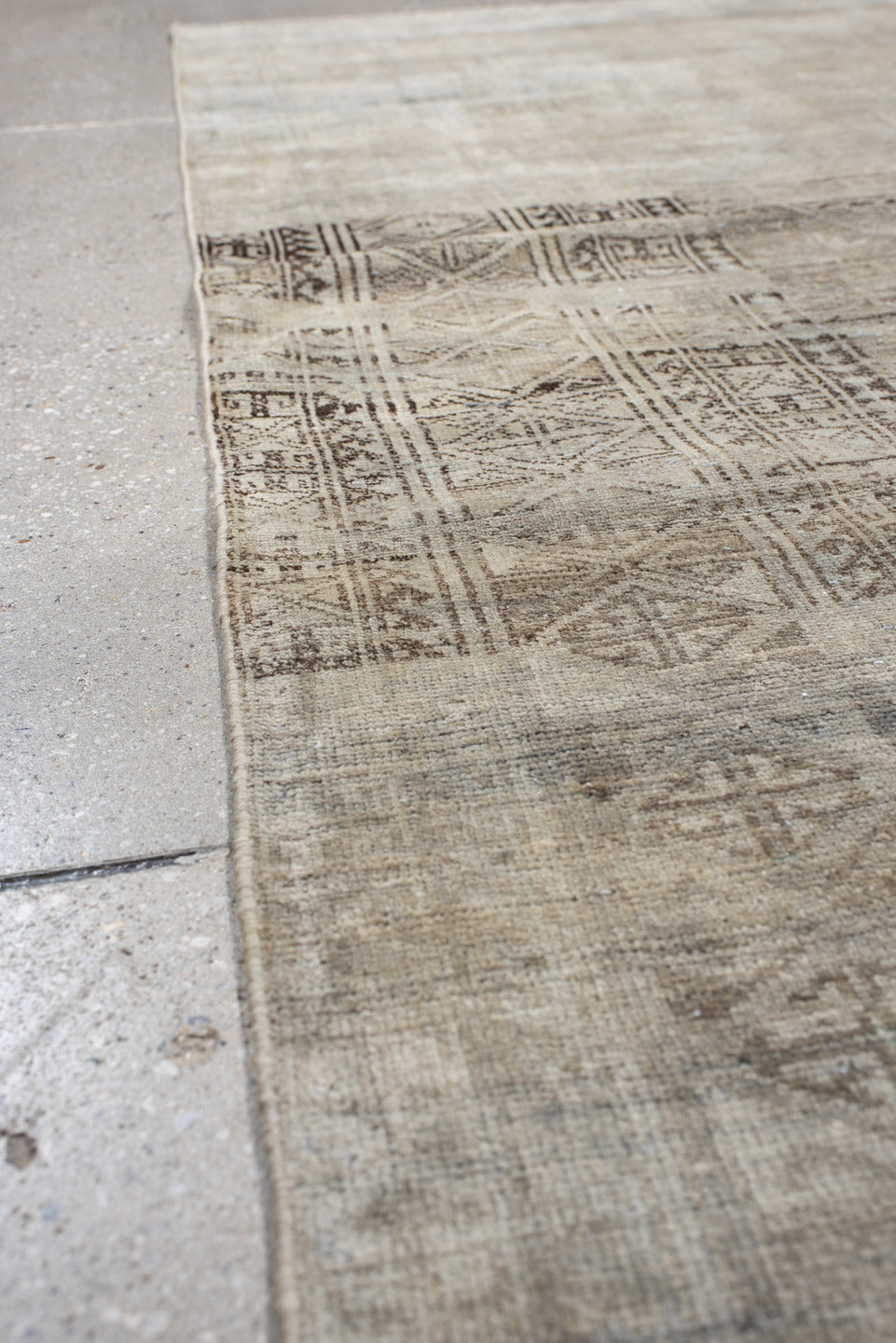 4' x 6' one-of-a-kind handmade antique Belouch small size rug. Color palette: ivory, taupe, beige, brown, greige, charcoal