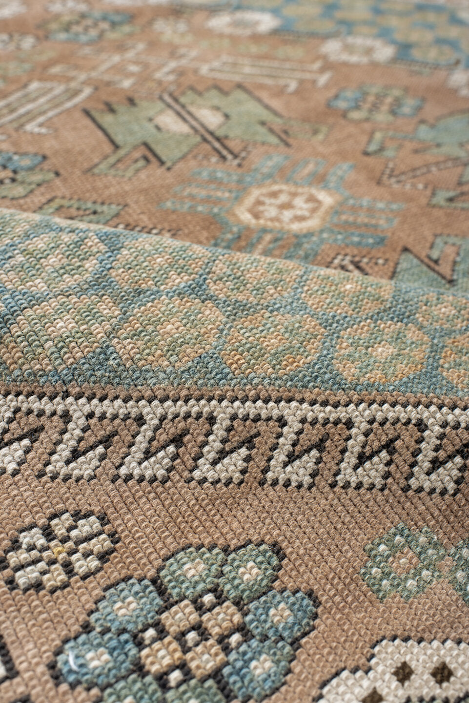 3' x 3' one-of-a-kind handmade vintage Anatol small size rug. Color palette: antiquewhite, black, blue, brown, gray