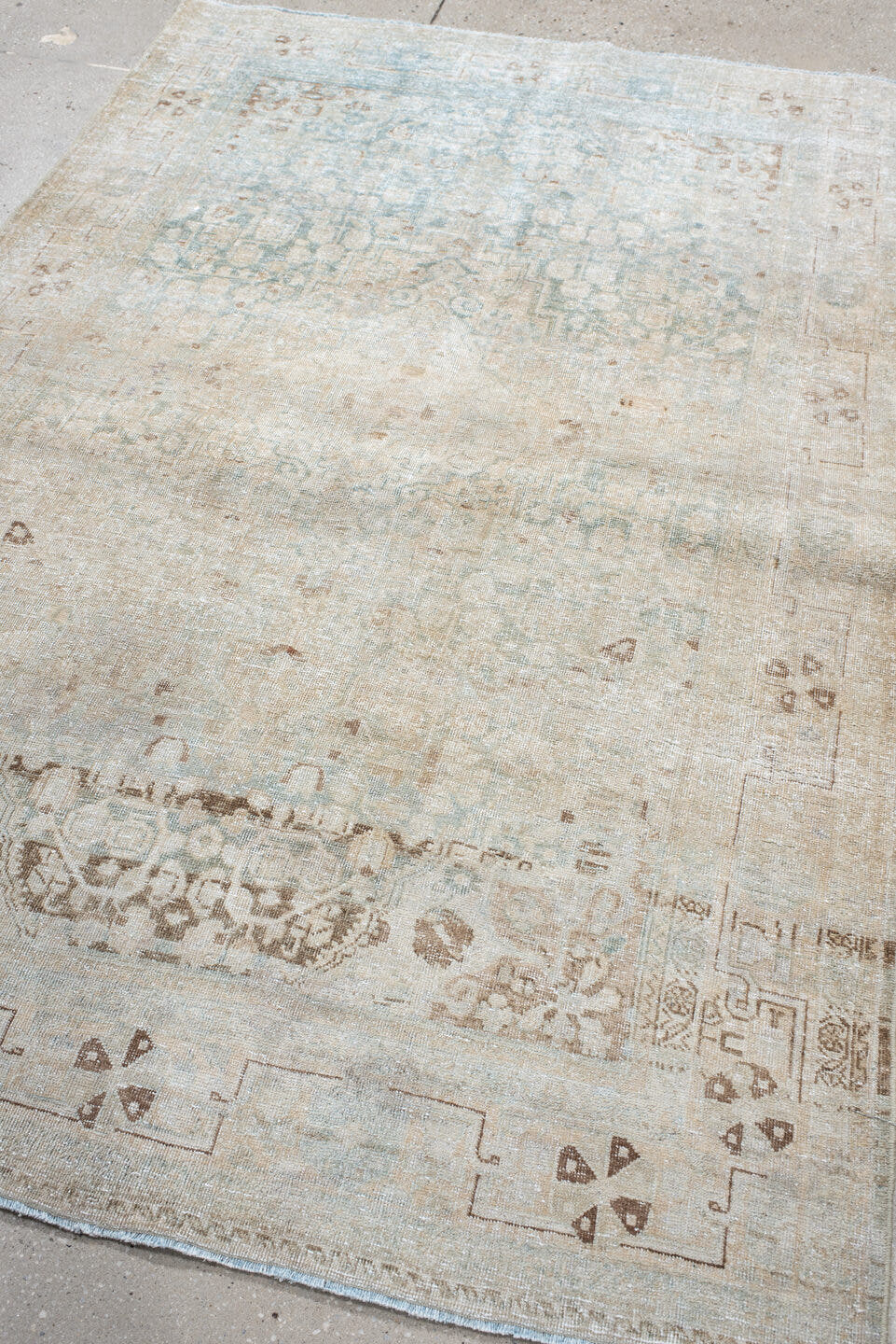 4' x 6' one-of-a-kind handmade vintage Tabriz rug. Color palette: ivory, pale blue, beige, taupe, camel, light brown