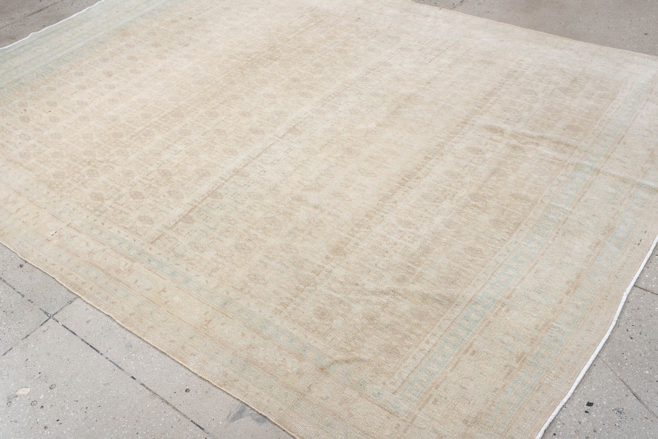 6' x 9' one-of-a-kind handmade vintage Malayer medium size rug. Color palette: ivory, pale blue, cream, beige, taupe