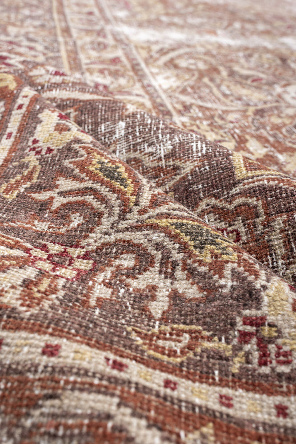 16' x 13' one-of-a-kind handmade vintage Amritzar oversize rug. Color palette: ivory, terra cotta, taupe, rose, camel