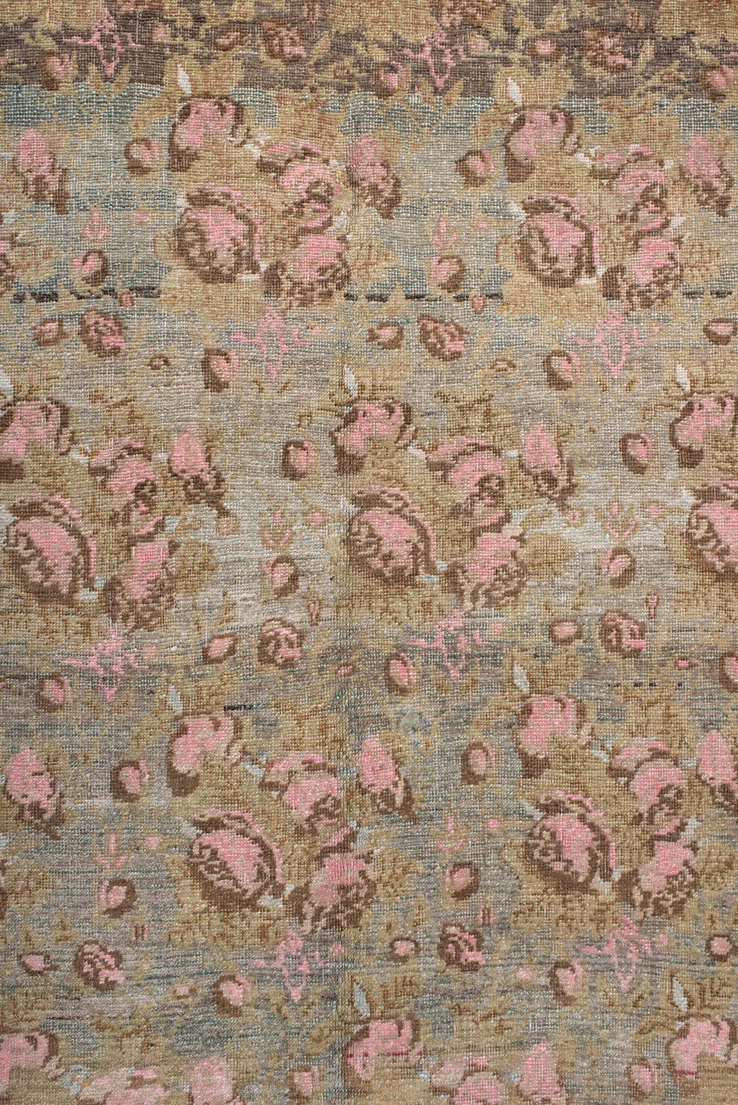 5' x 7' one-of-a-kind handmade antique Afshar rug. Color palette: taupe, ivory, rose, brown, sage, blush, camel, beige, gray