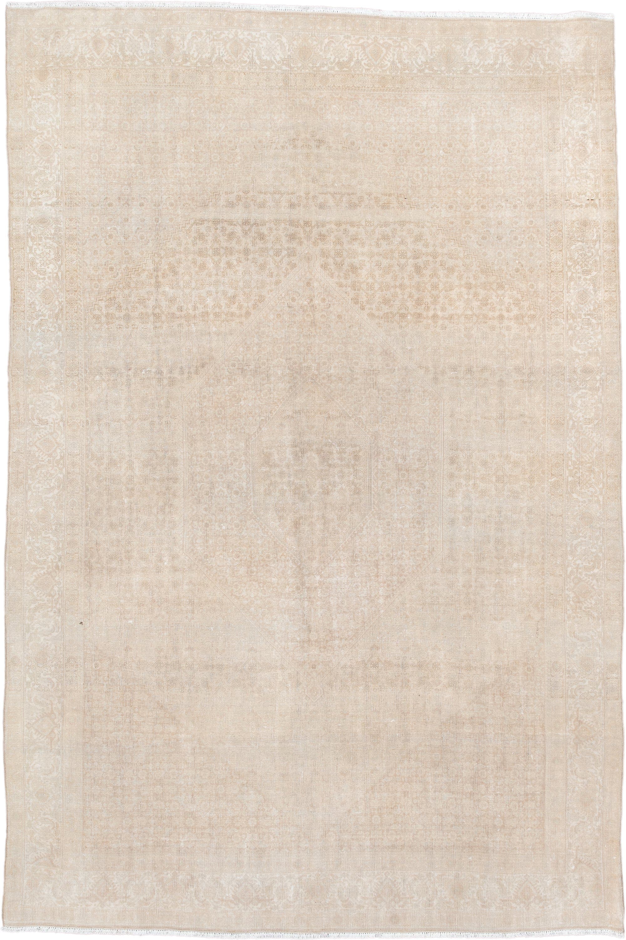 6' x 10' one-of-a-kind handmade antique Bidjar large size rug. Color palette: ivory, cream, sand, beige, taupe, gray