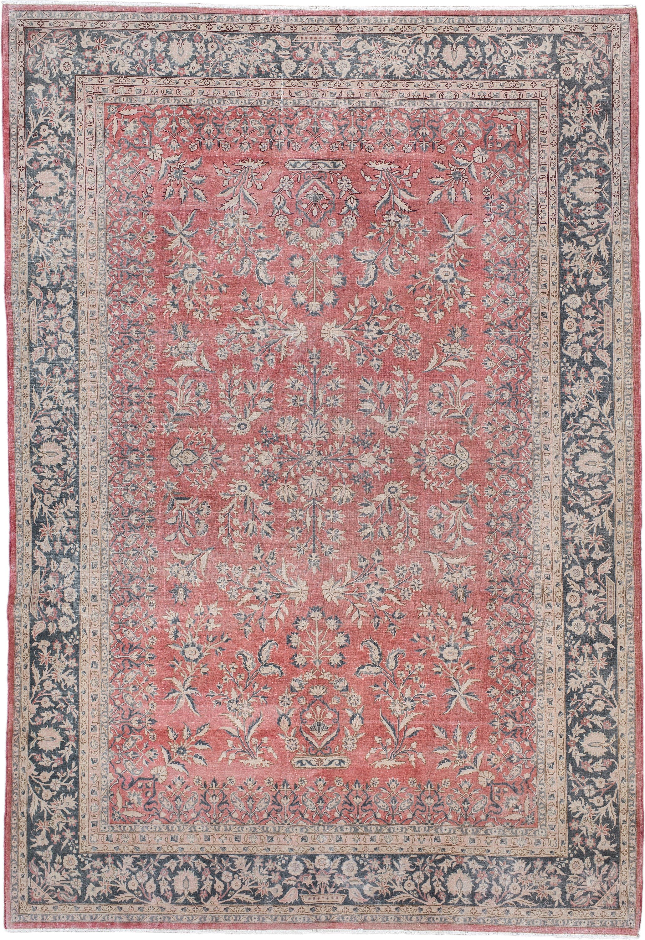 6' x 8' one-of-a-kind handmade vintage Sivas medium size rug. Color palette: rose, navy, ivory, slate, dusty blue, coral