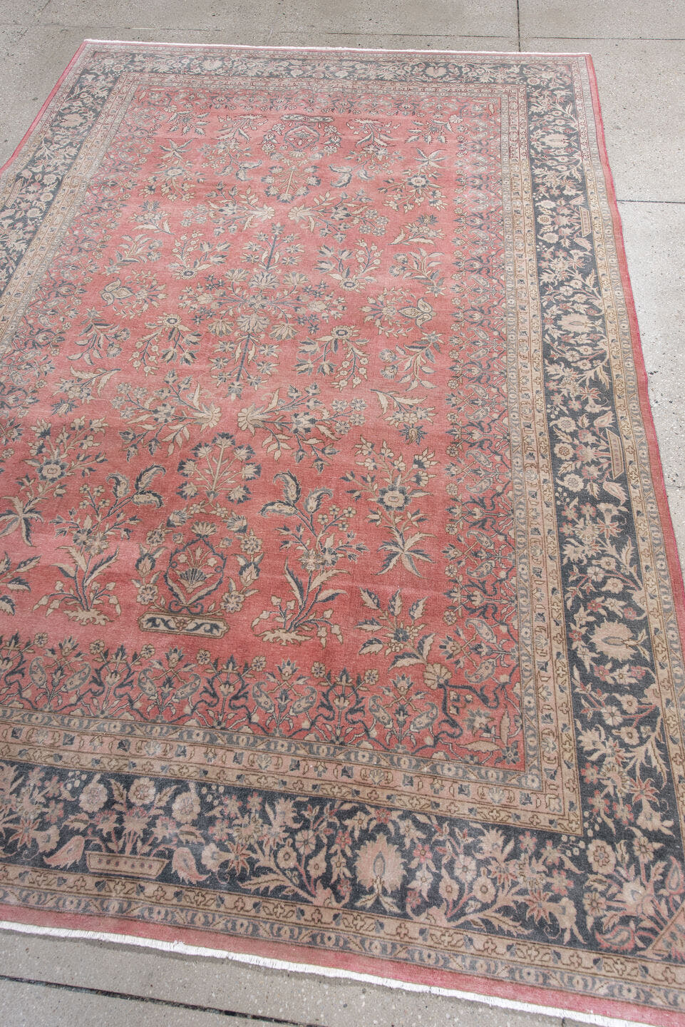 6' x 8' one-of-a-kind handmade vintage Sivas medium size rug. Color palette: rose, navy, ivory, slate, dusty blue, coral