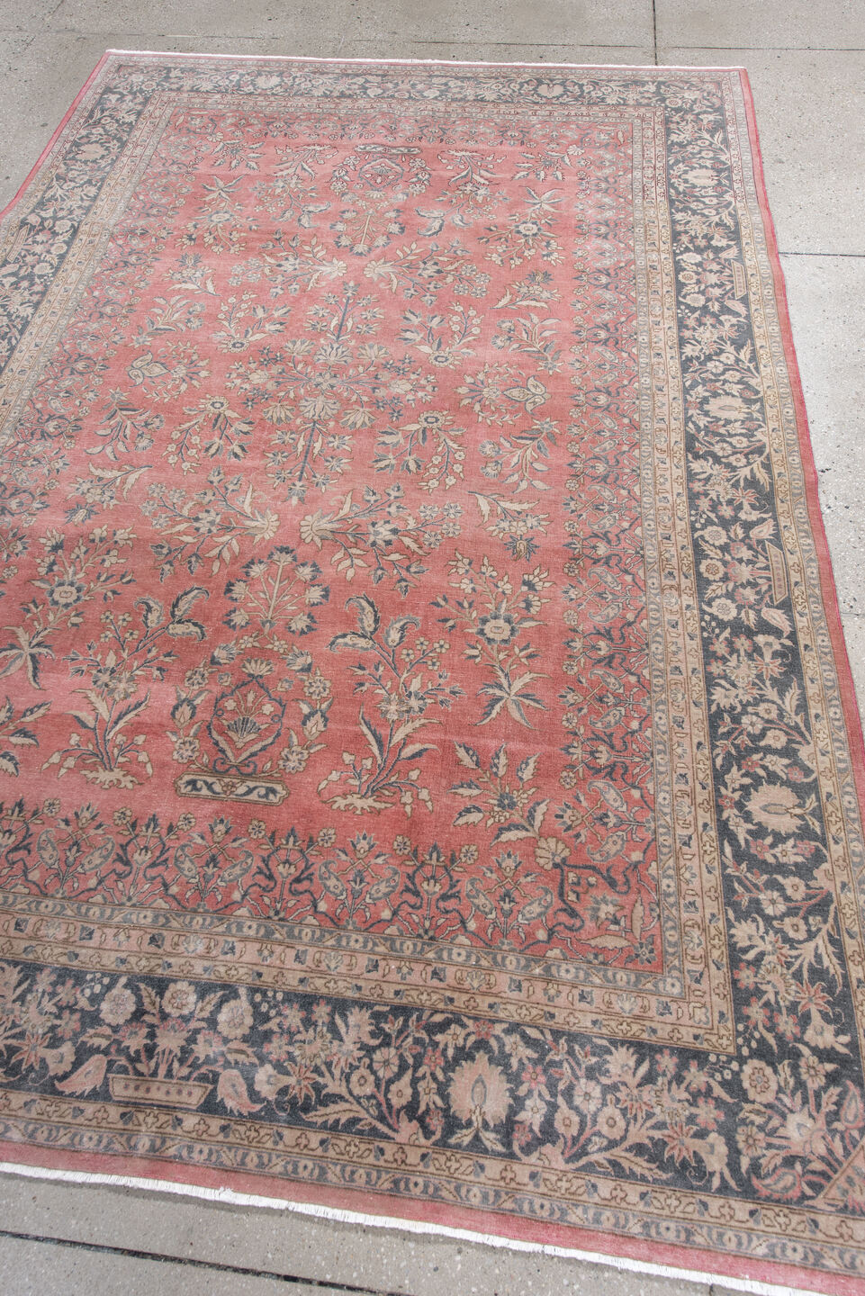 6' x 8' one-of-a-kind handmade vintage Sivas medium size rug. Color palette: rose, navy, ivory, slate, dusty blue, coral
