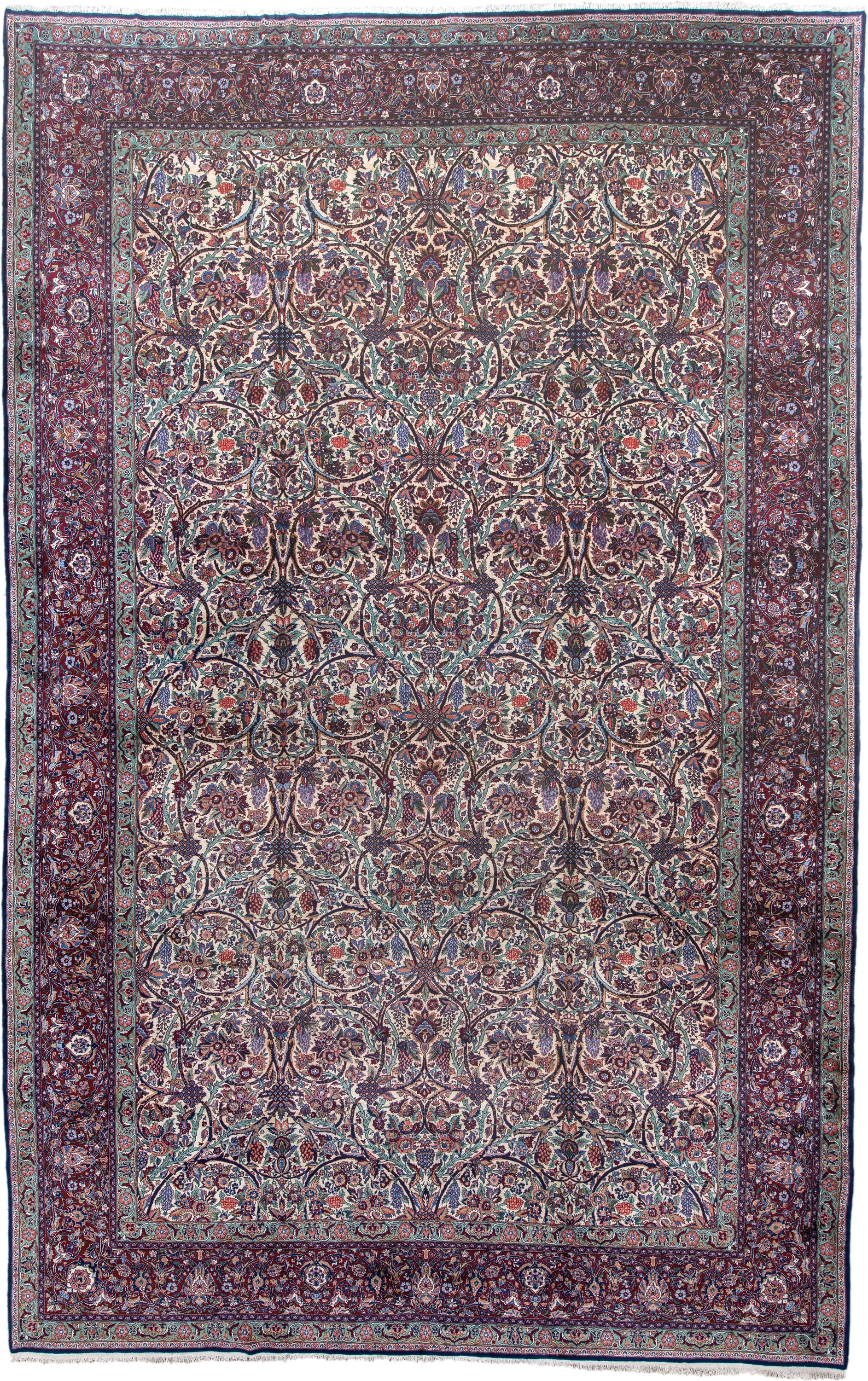 0' x 0' one-of-a-kind handmade vintage small size rug. Color palette: ivory, burgundy, indigo, turquoise, rose, slate