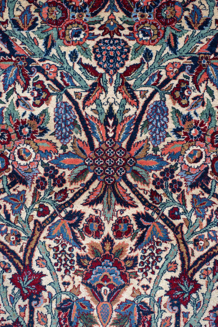 0' x 0' one-of-a-kind handmade vintage small size rug. Color palette: ivory, burgundy, indigo, turquoise, rose, slate
