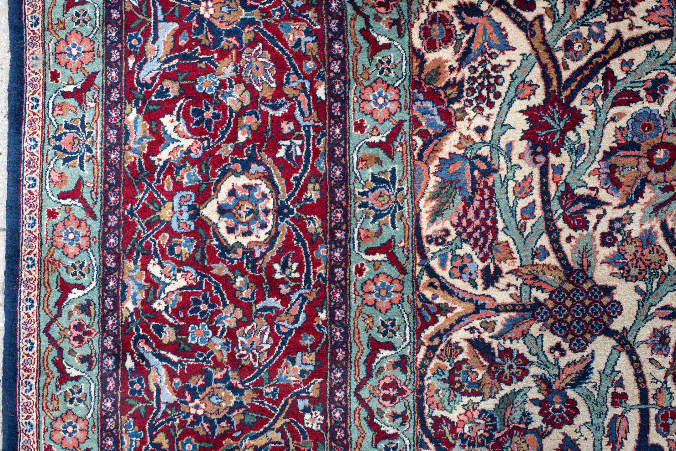0' x 0' one-of-a-kind handmade vintage small size rug. Color palette: ivory, burgundy, indigo, turquoise, rose, slate
