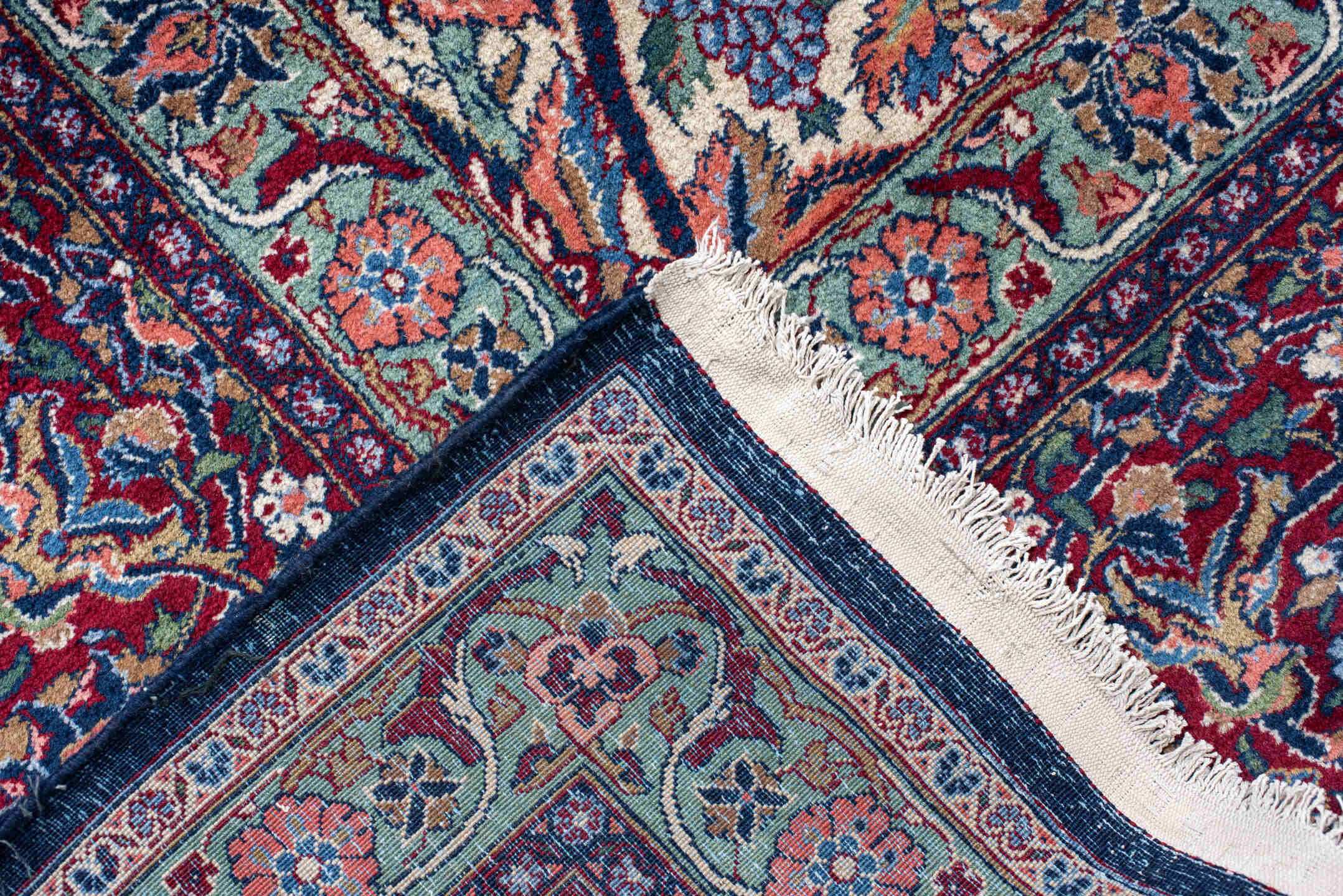 0' x 0' one-of-a-kind handmade vintage small size rug. Color palette: antiquewhite, blue, brown, dark gray, dim gray, gray