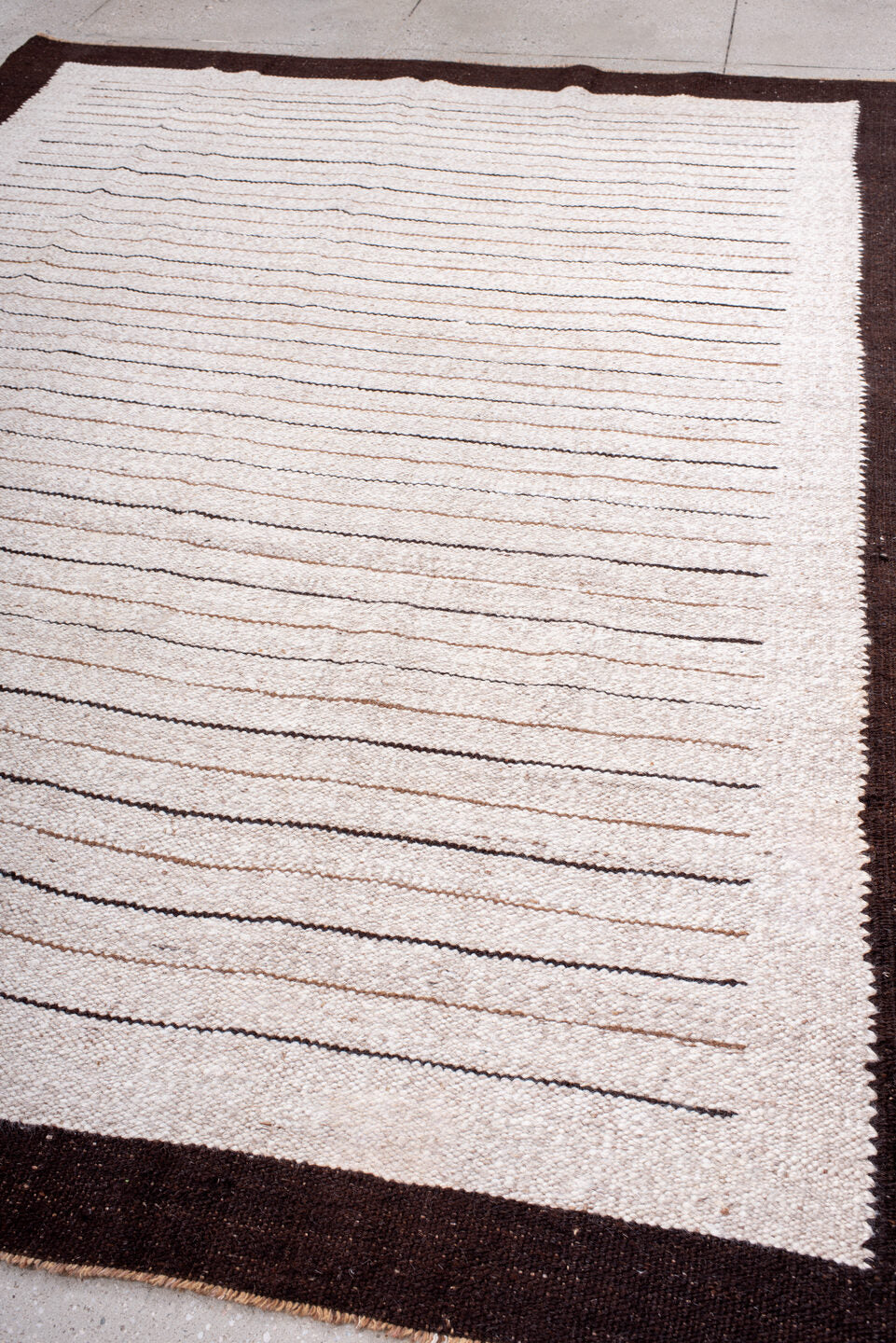 8' x 10' one-of-a-kind handmade antique Kilim large size rug. Color palette: ivory, espresso, taupe, brown, black, beige
